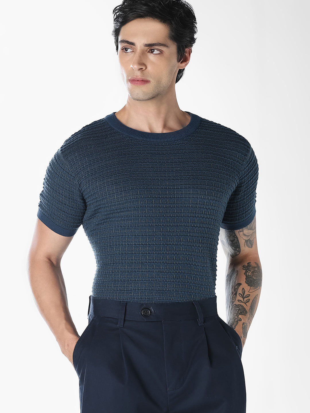 Jacquard Cotton Crew Neck T-shirt - M
