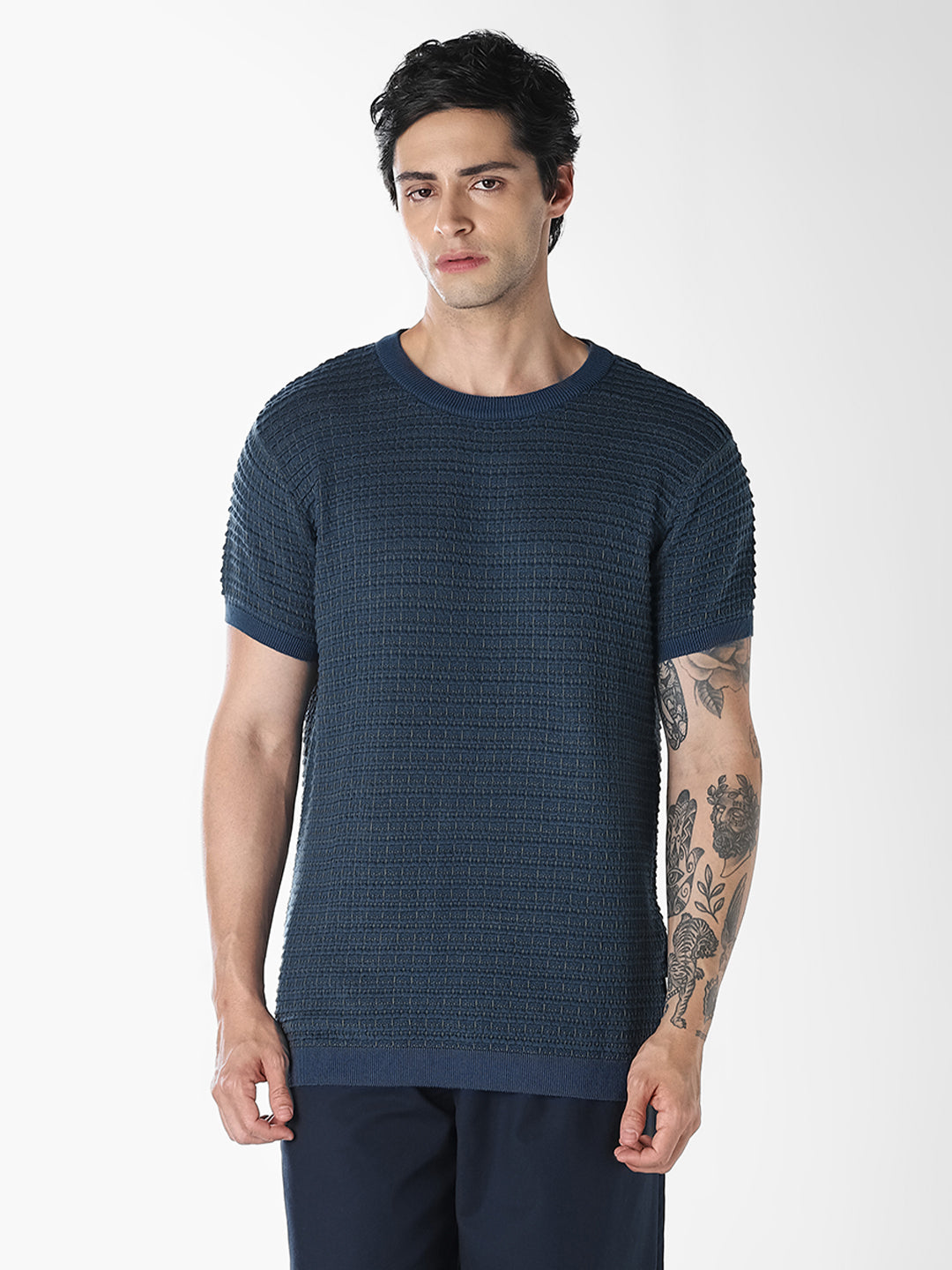 Jacquard Cotton Crew Neck T-shirt
