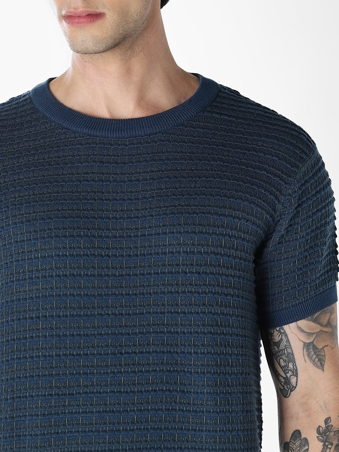 Jacquard Cotton Crew Neck T-shirt