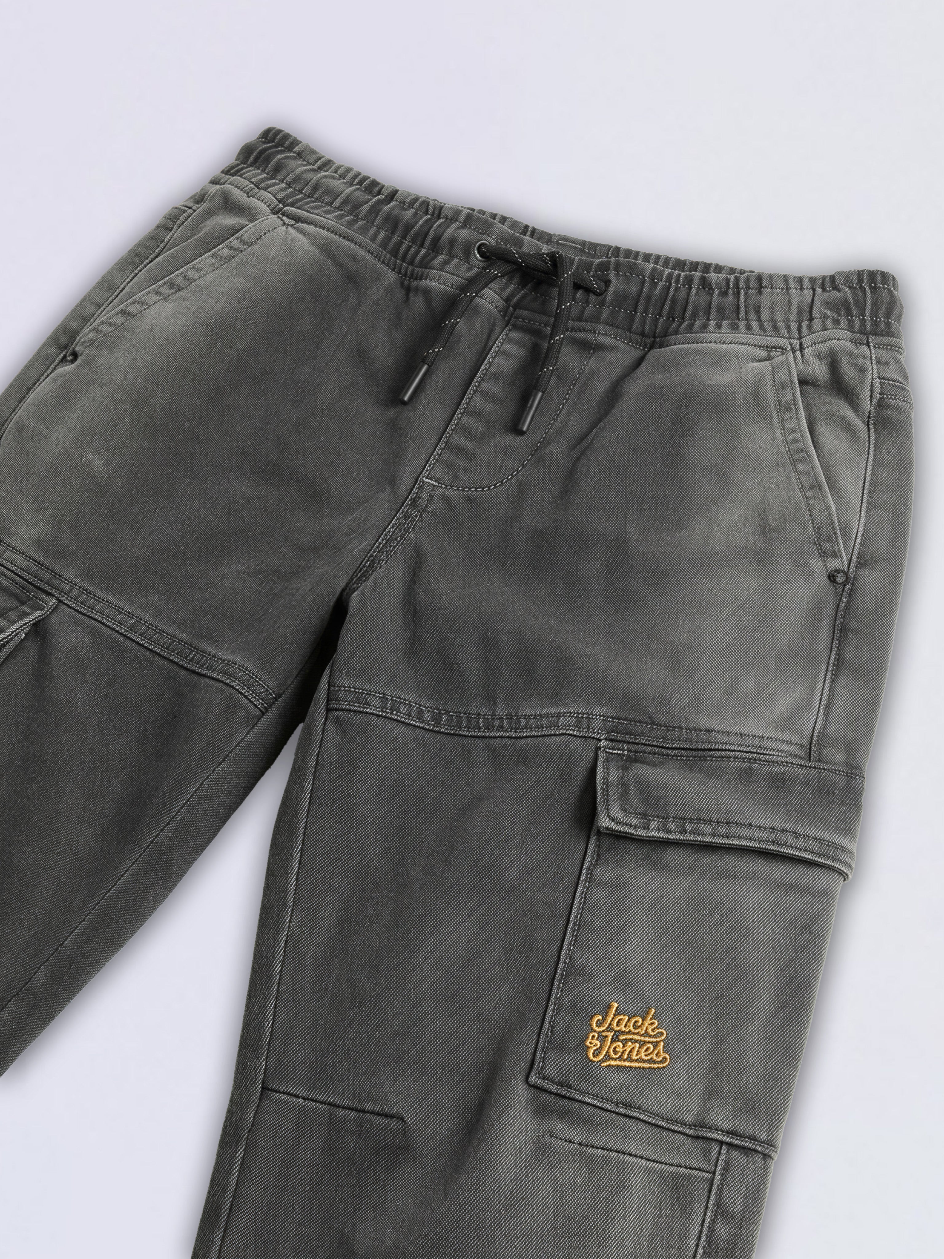 Boys Grey Drawstring Cargo Jeans