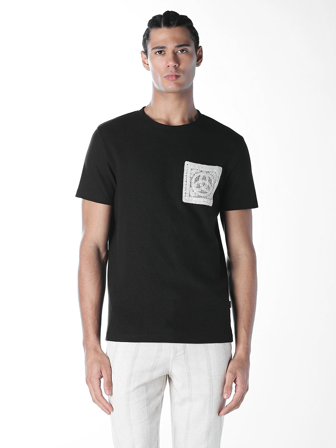 Crochet Pocket Crew Neck T-shirt