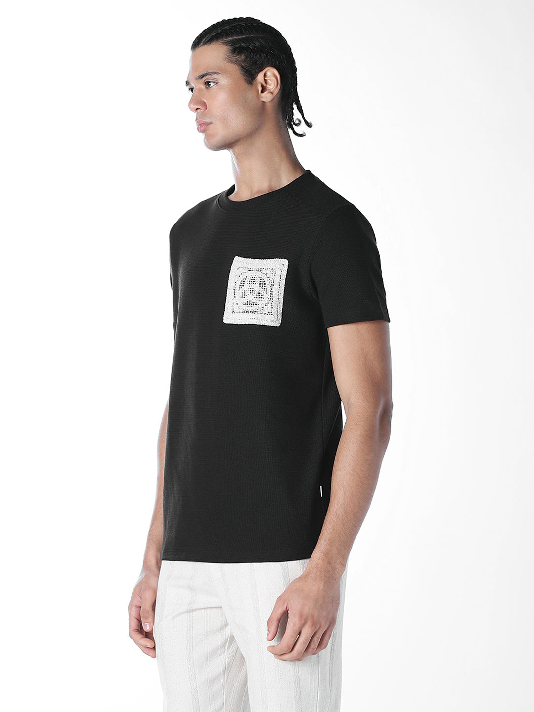 Crochet Pocket Crew Neck T-shirt