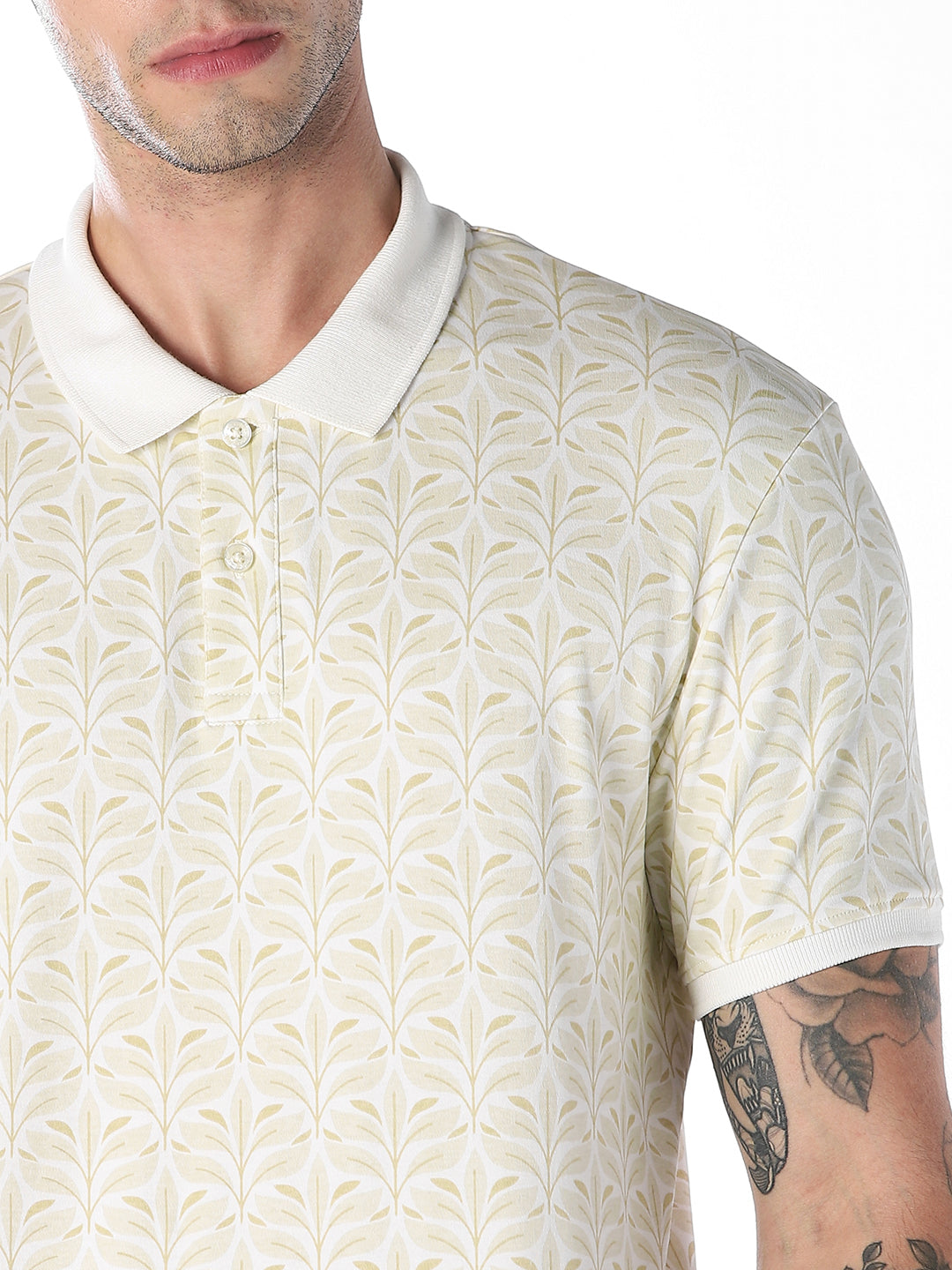 White Printed Polo