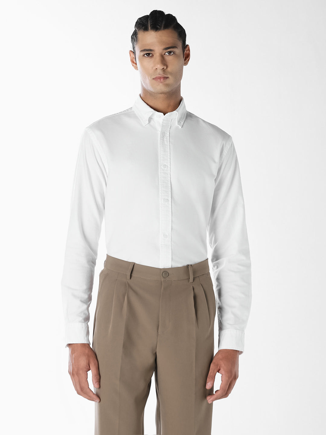 White Oxford Weave Cotton Shirt