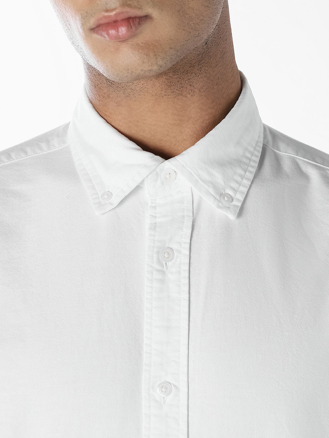White Oxford Weave Cotton Shirt