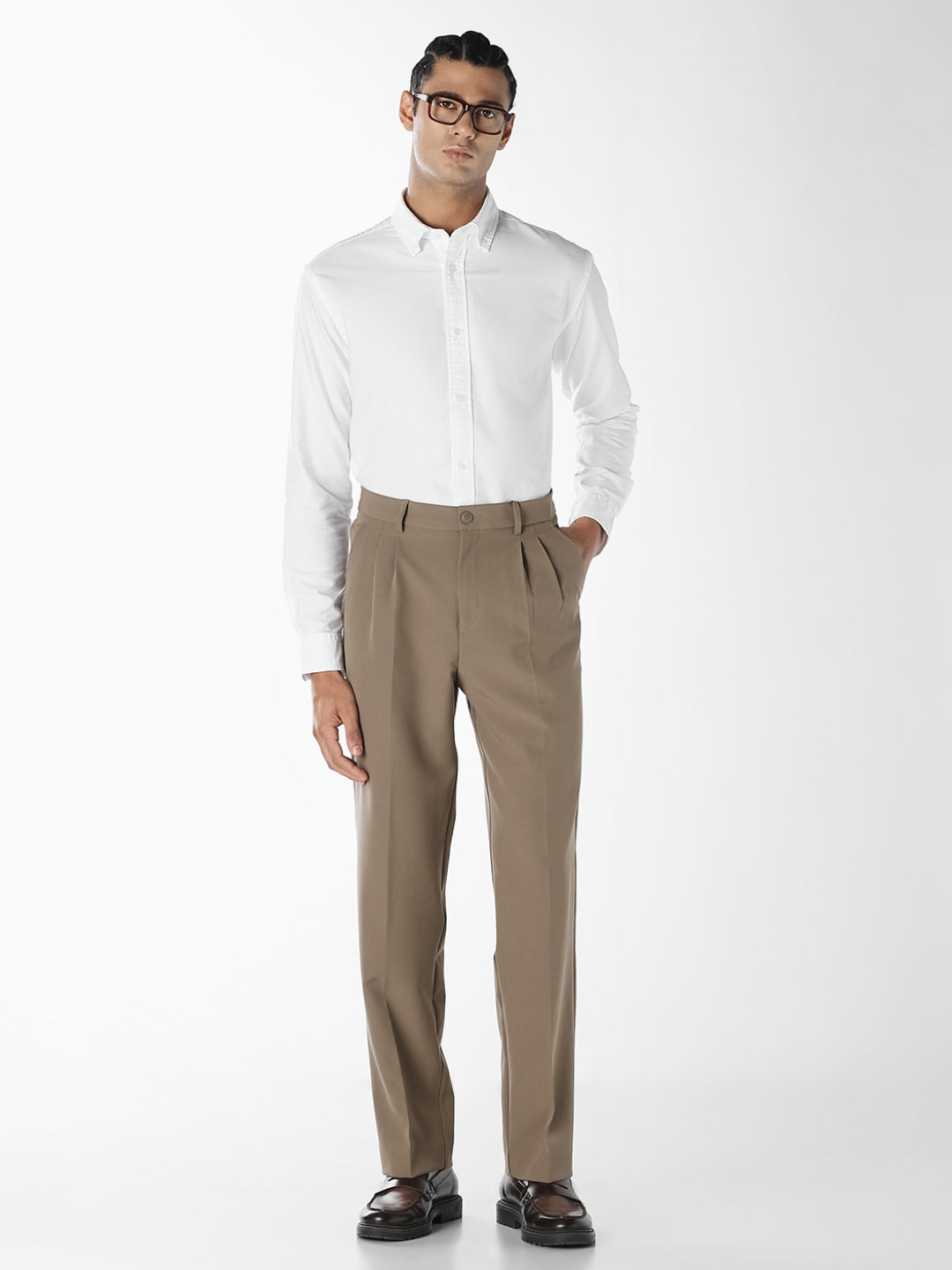White Oxford Weave Cotton Shirt