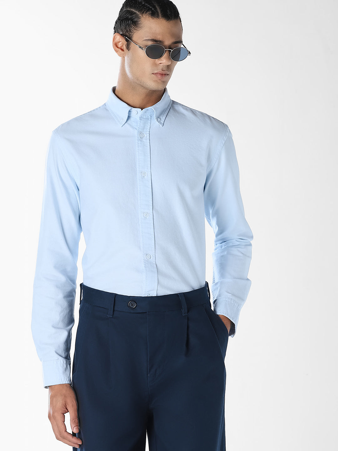 Blue Oxford Weave Cotton Shirt