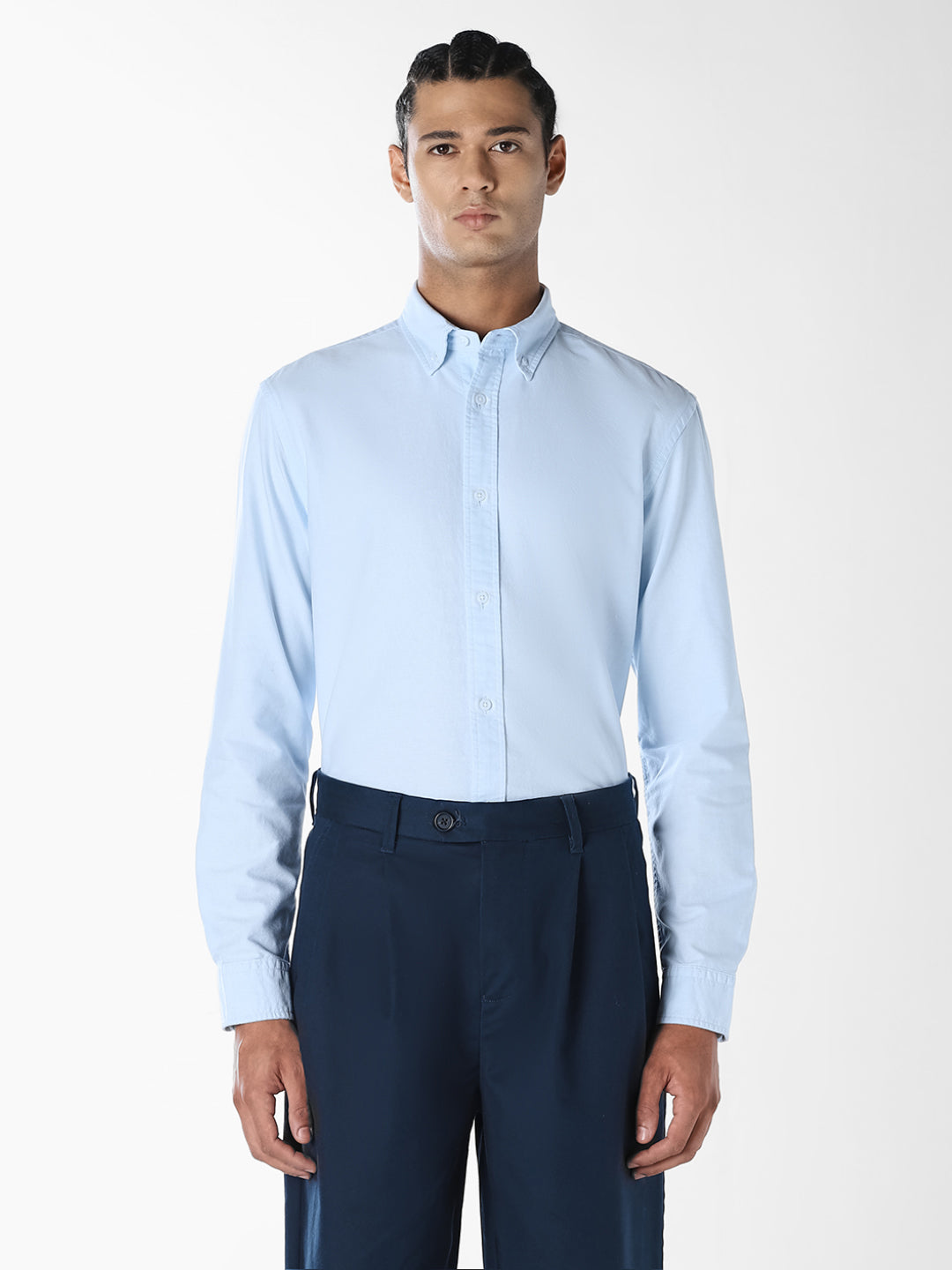 Blue Oxford Weave Cotton Shirt