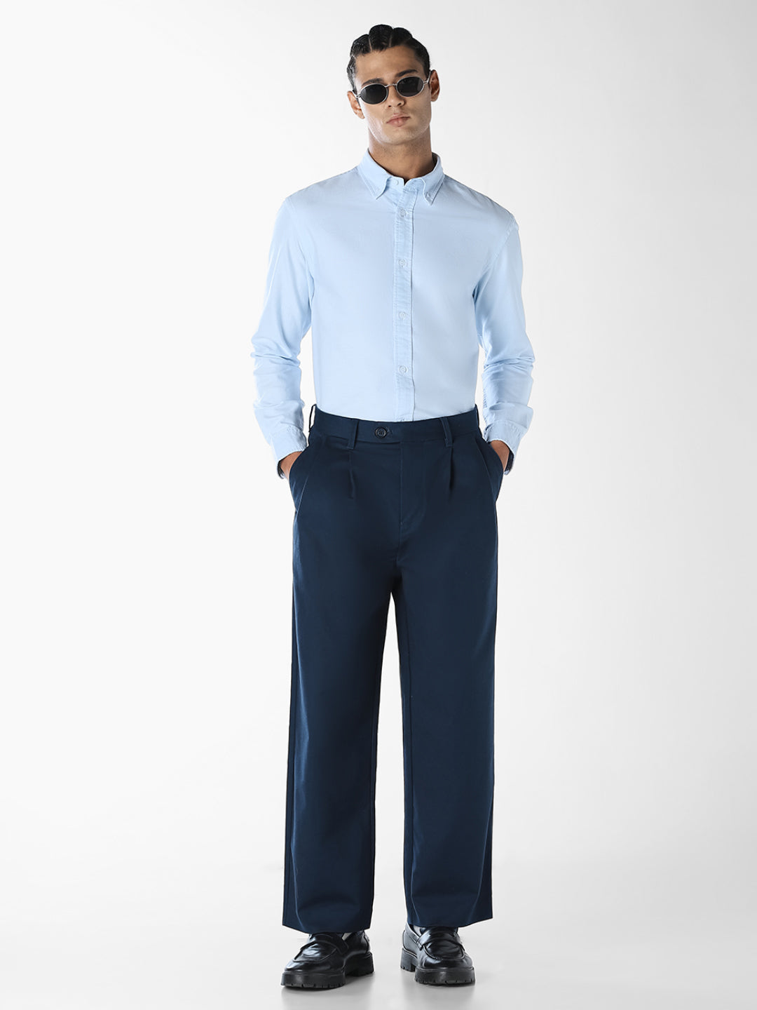 Blue Oxford Weave Cotton Shirt