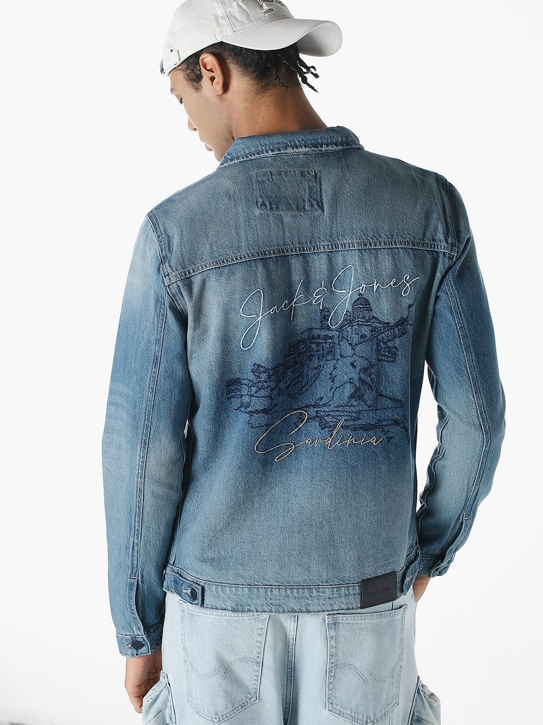 Blue Printed Denim Jacket