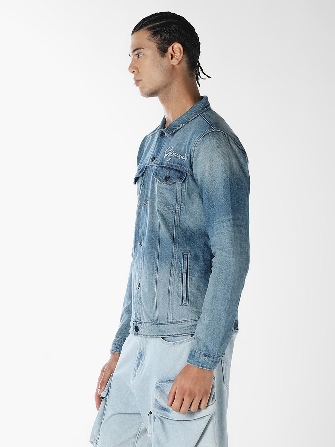 Blue Printed Denim Jacket