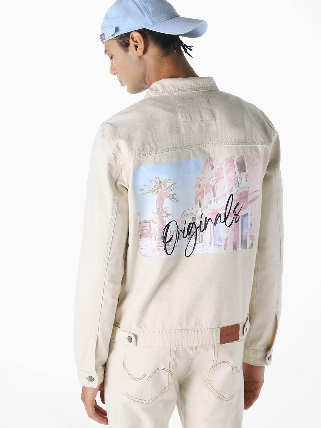 Beige Printed Denim Jacket