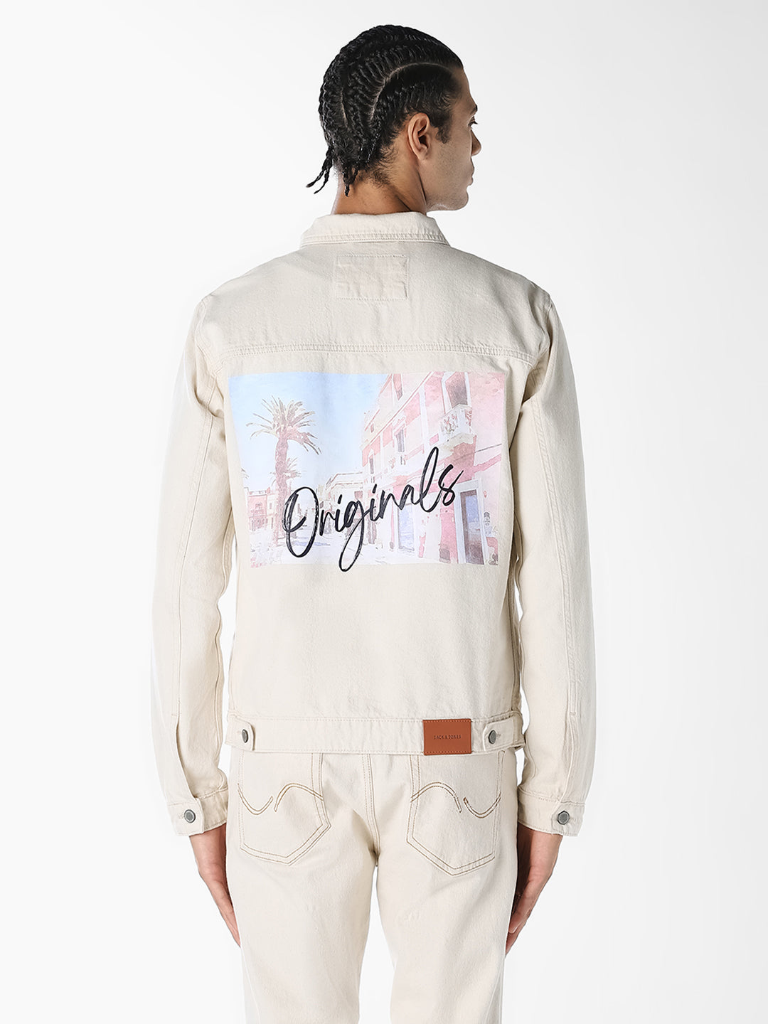 Beige Printed Denim Jacket