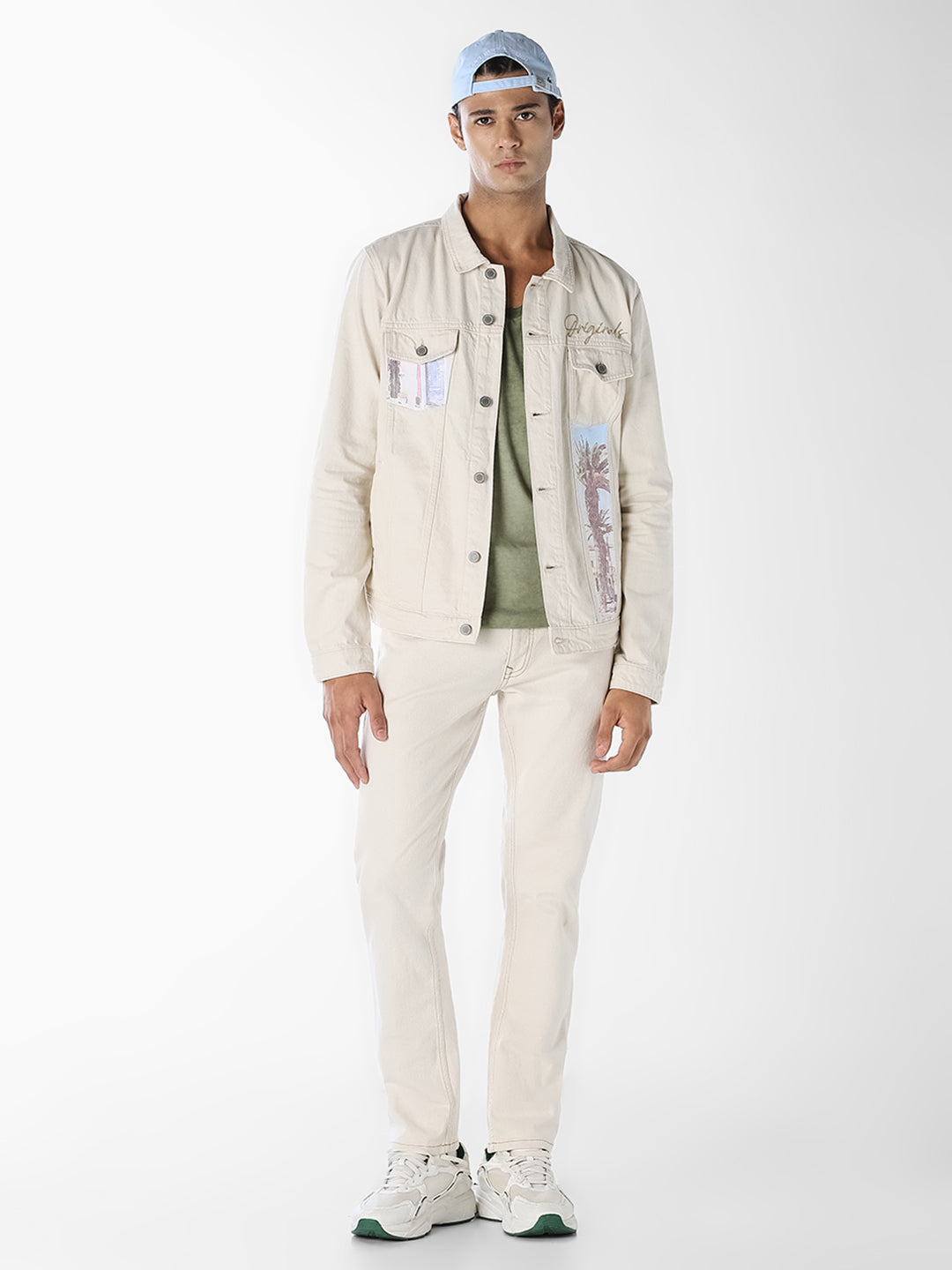 Beige Printed Denim Jacket
