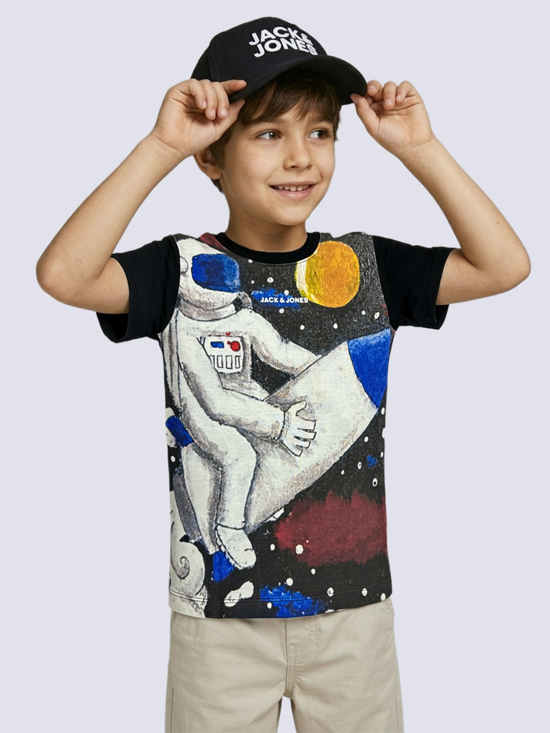 Boys Black Astronaut Print T-shirt