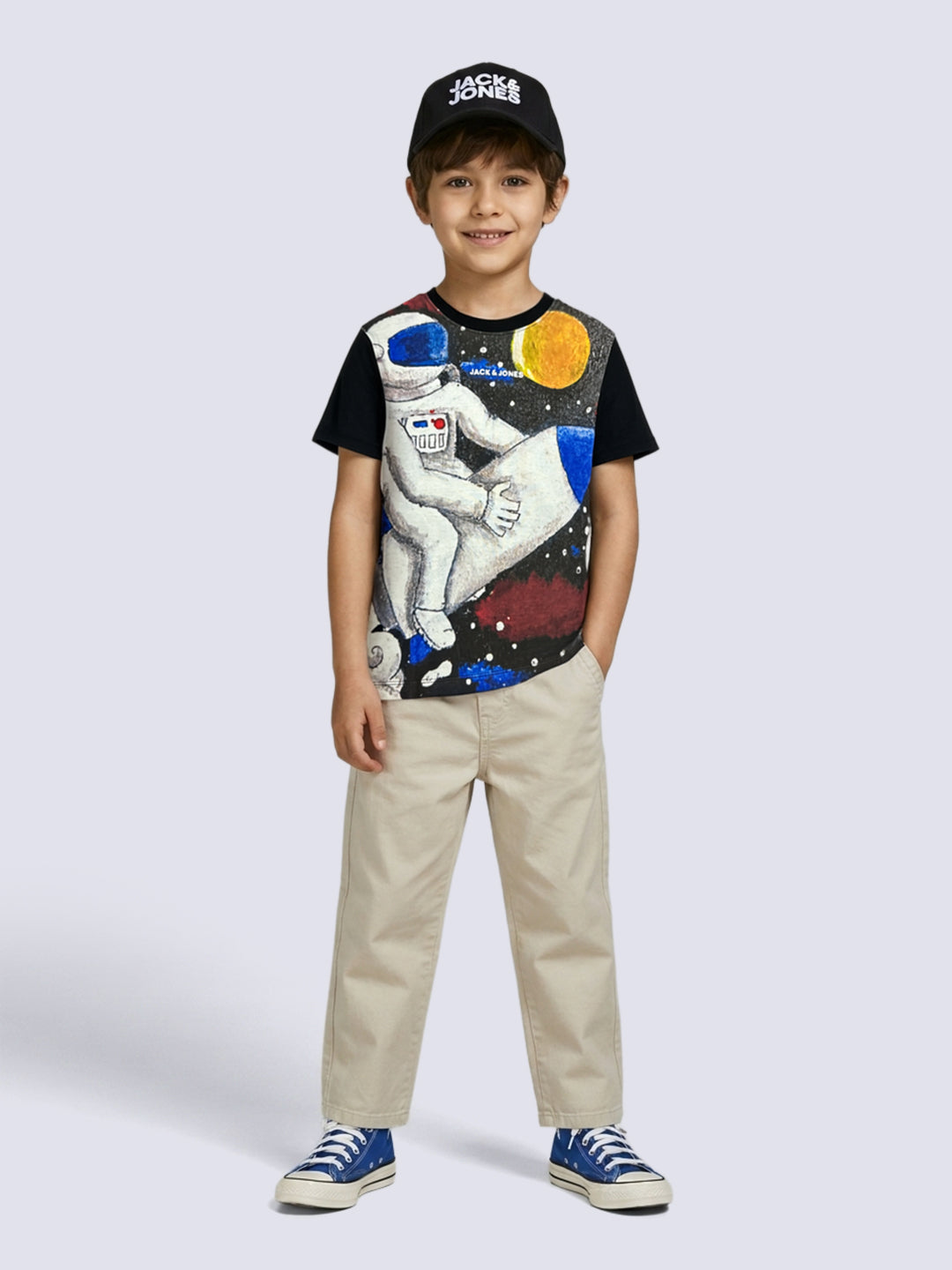 Boys Black Astronaut Print T-shirt