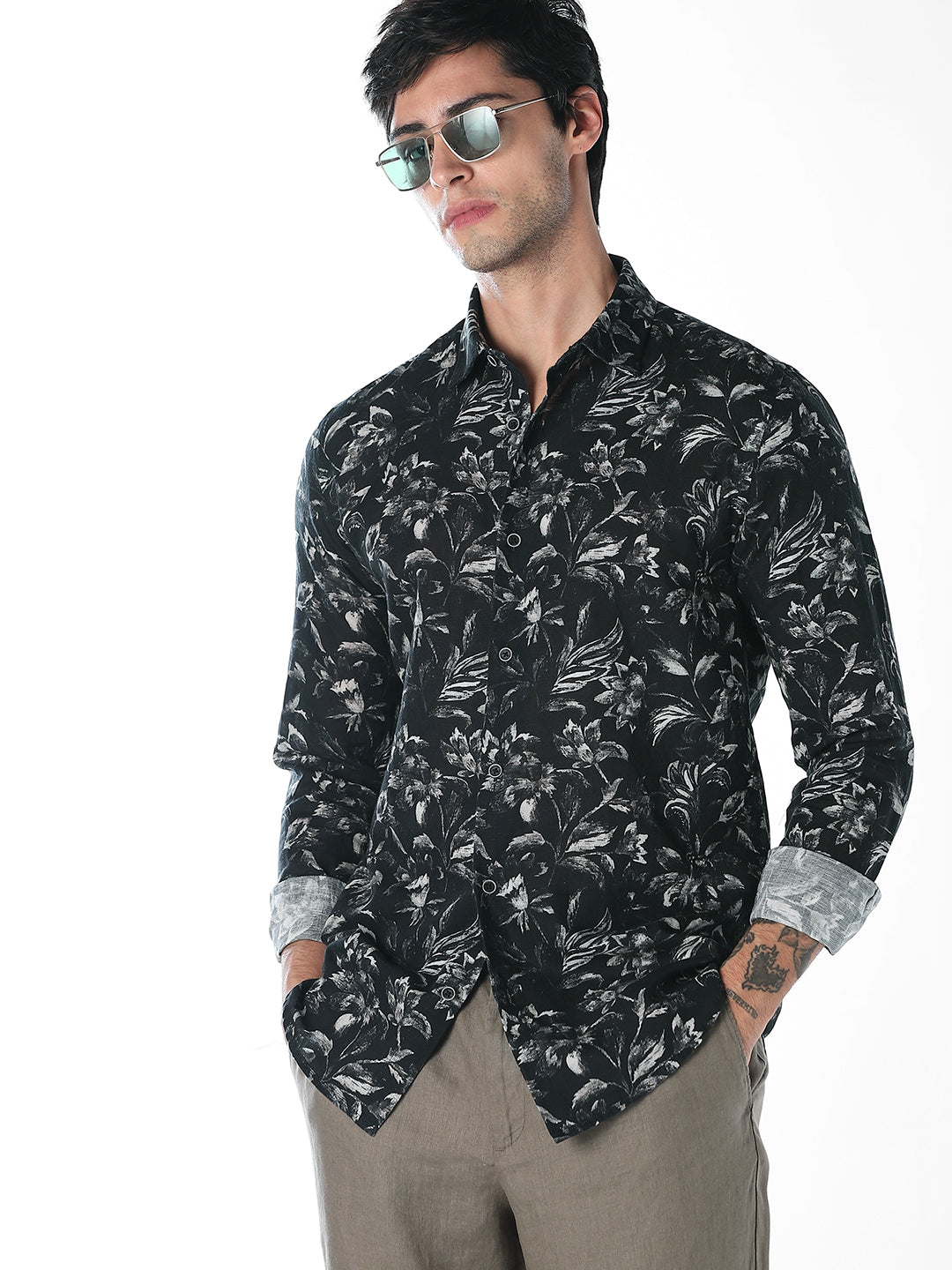 Black Floral Printed Shirt - S