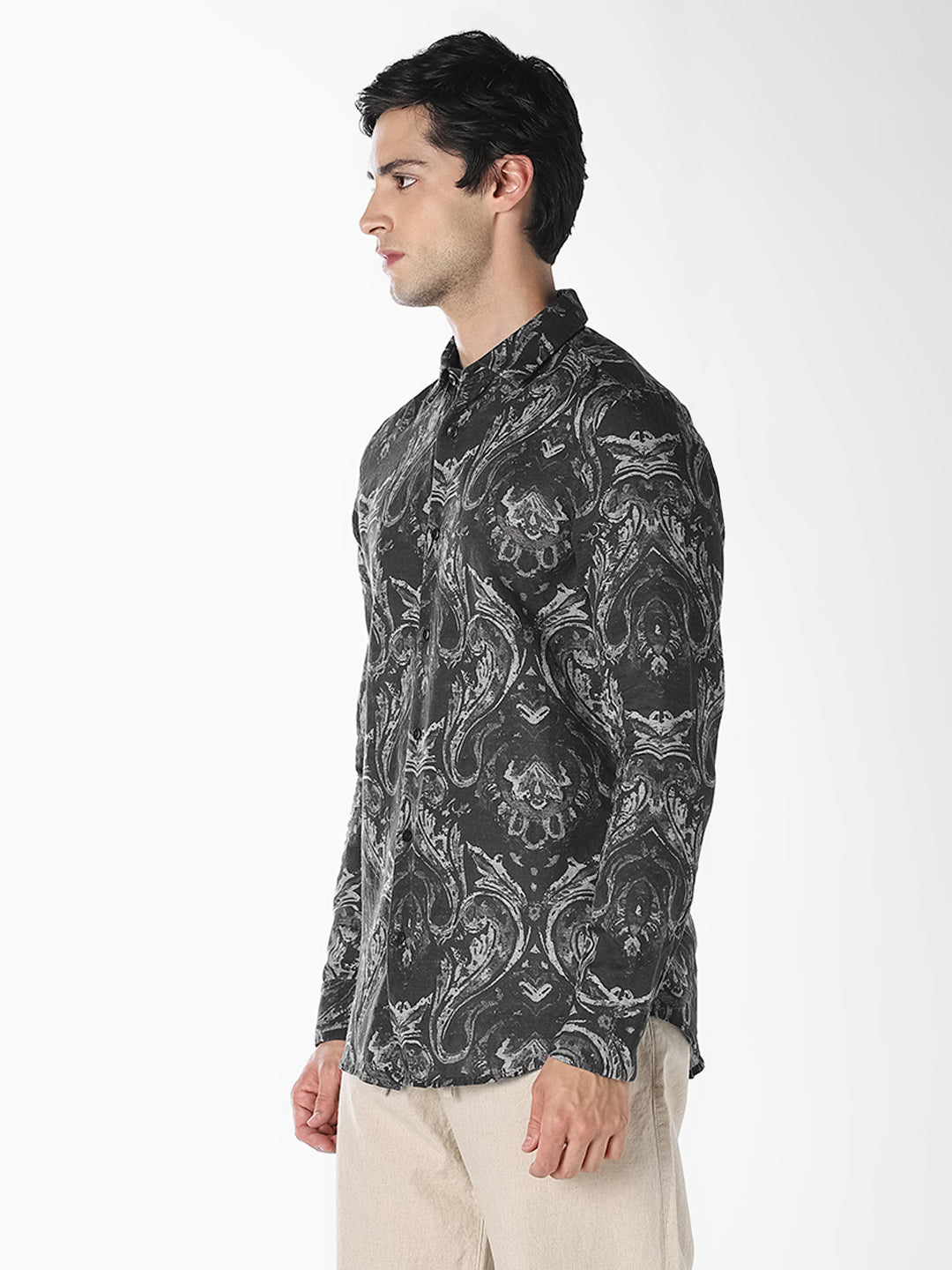 Black Printed Regular Fit Shirt
