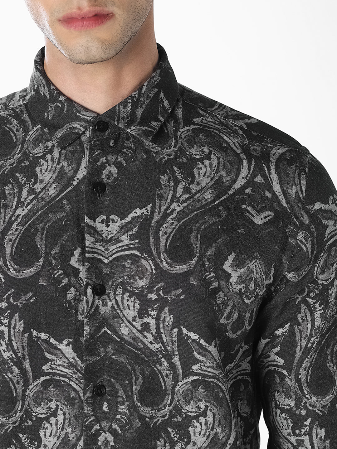Black Printed Regular Fit Shirt