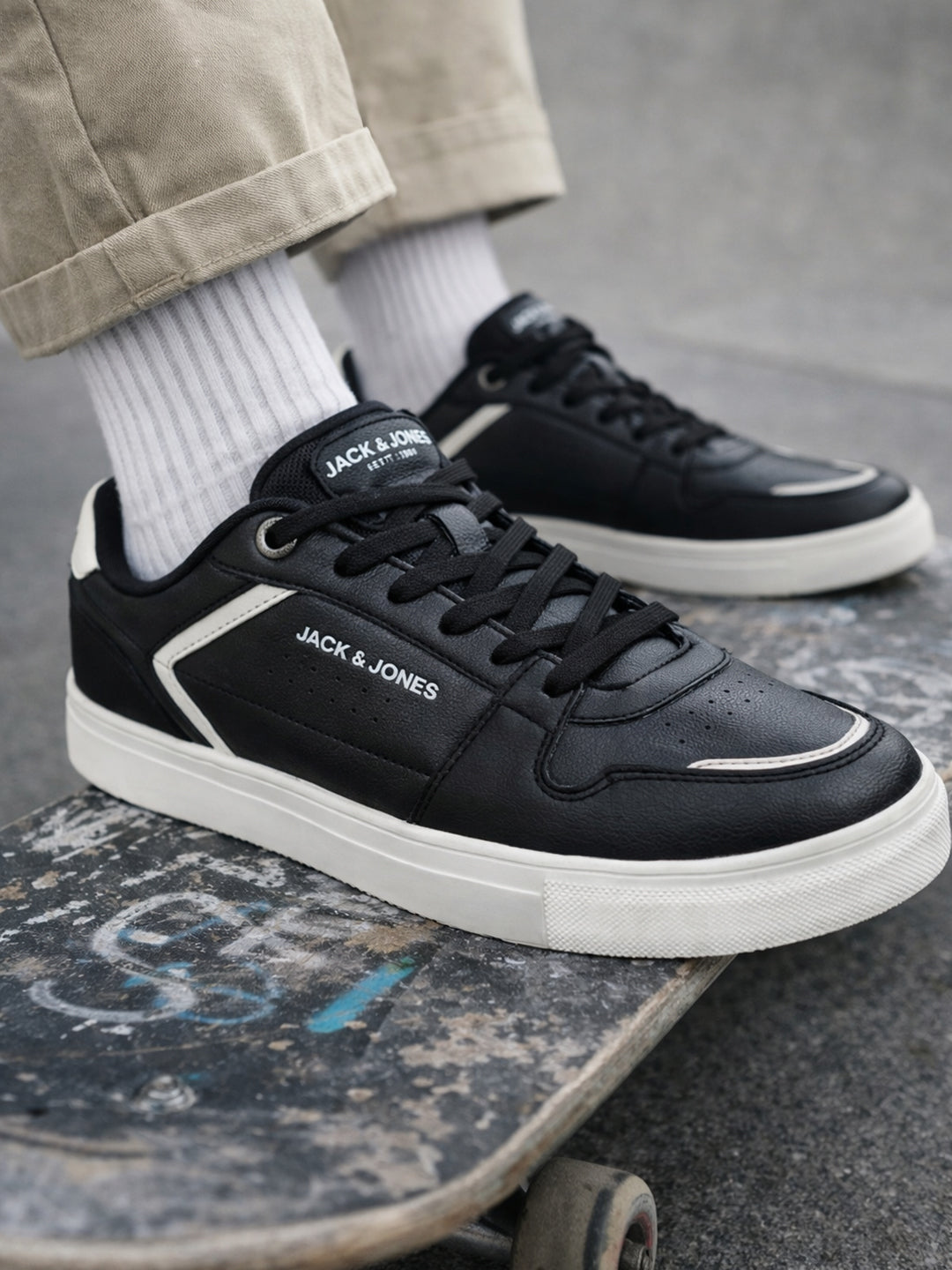 Black PU Lace-Up Sneakers