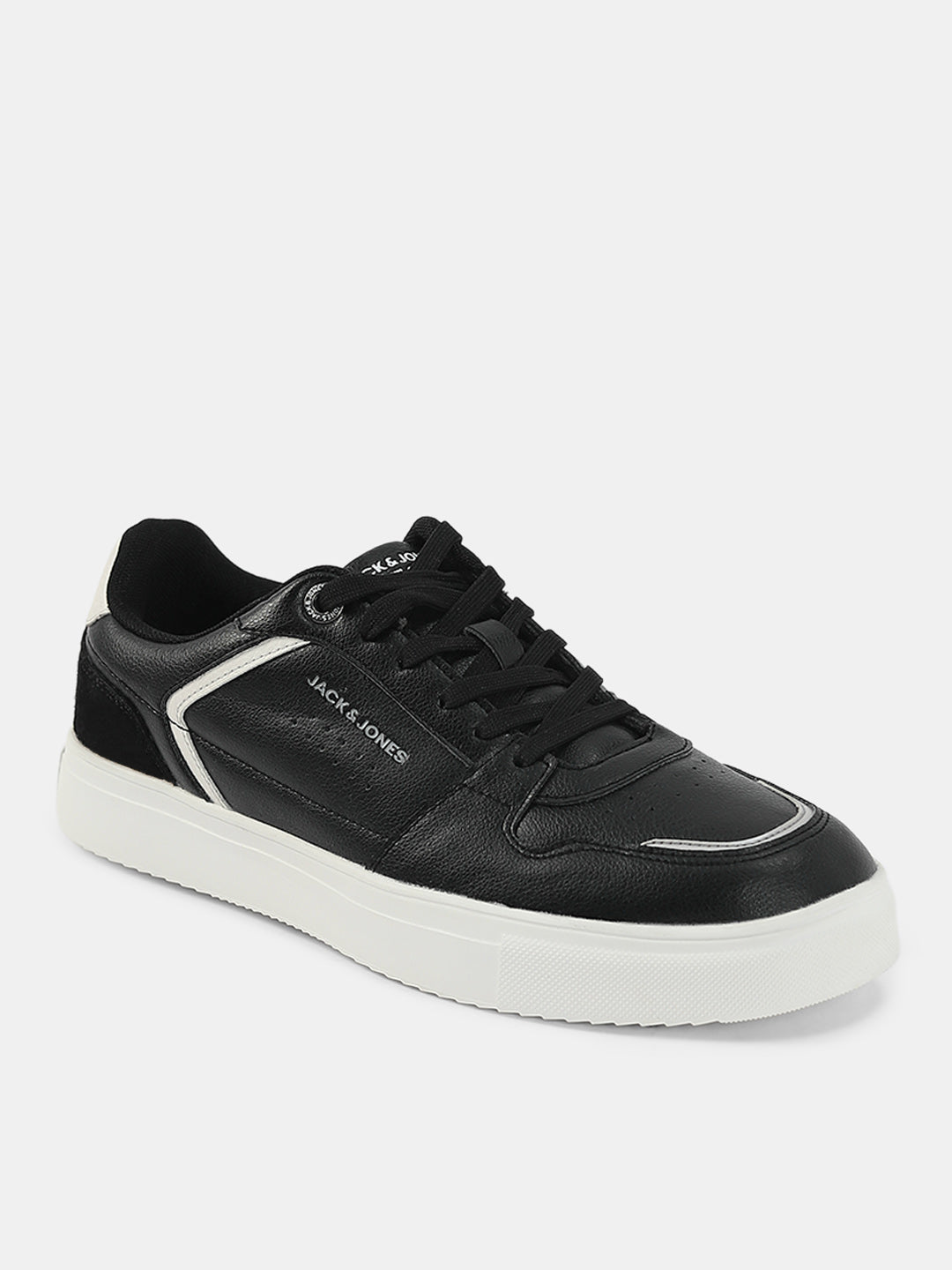 Black PU Lace-Up Sneakers