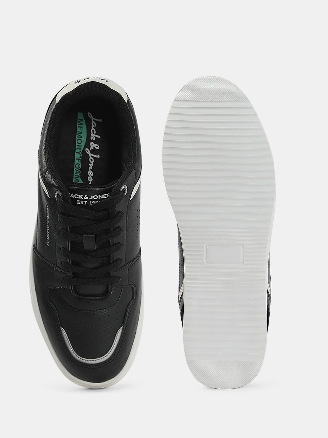 Black PU Lace-Up Sneakers