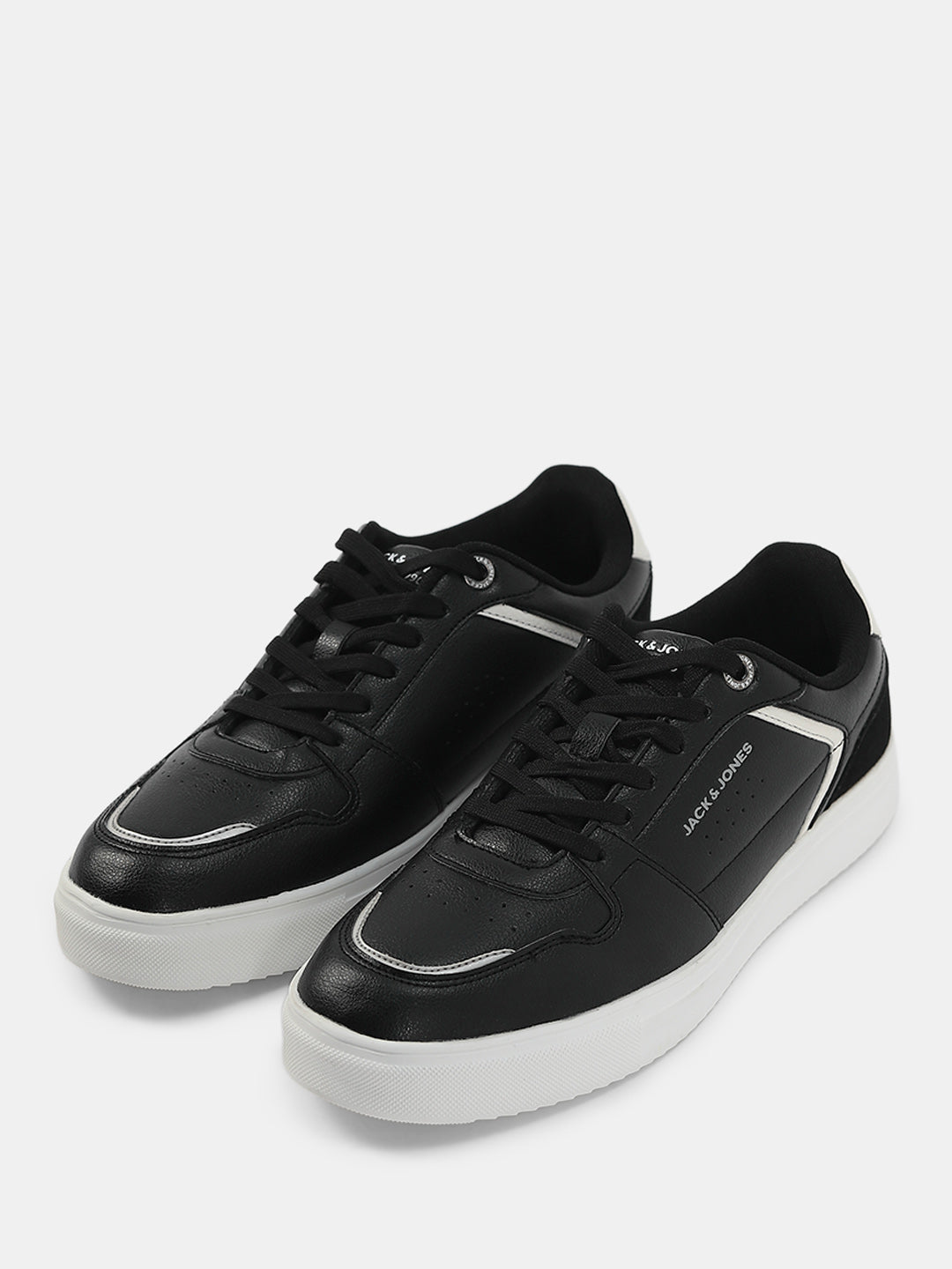 Black PU Lace-Up Sneakers