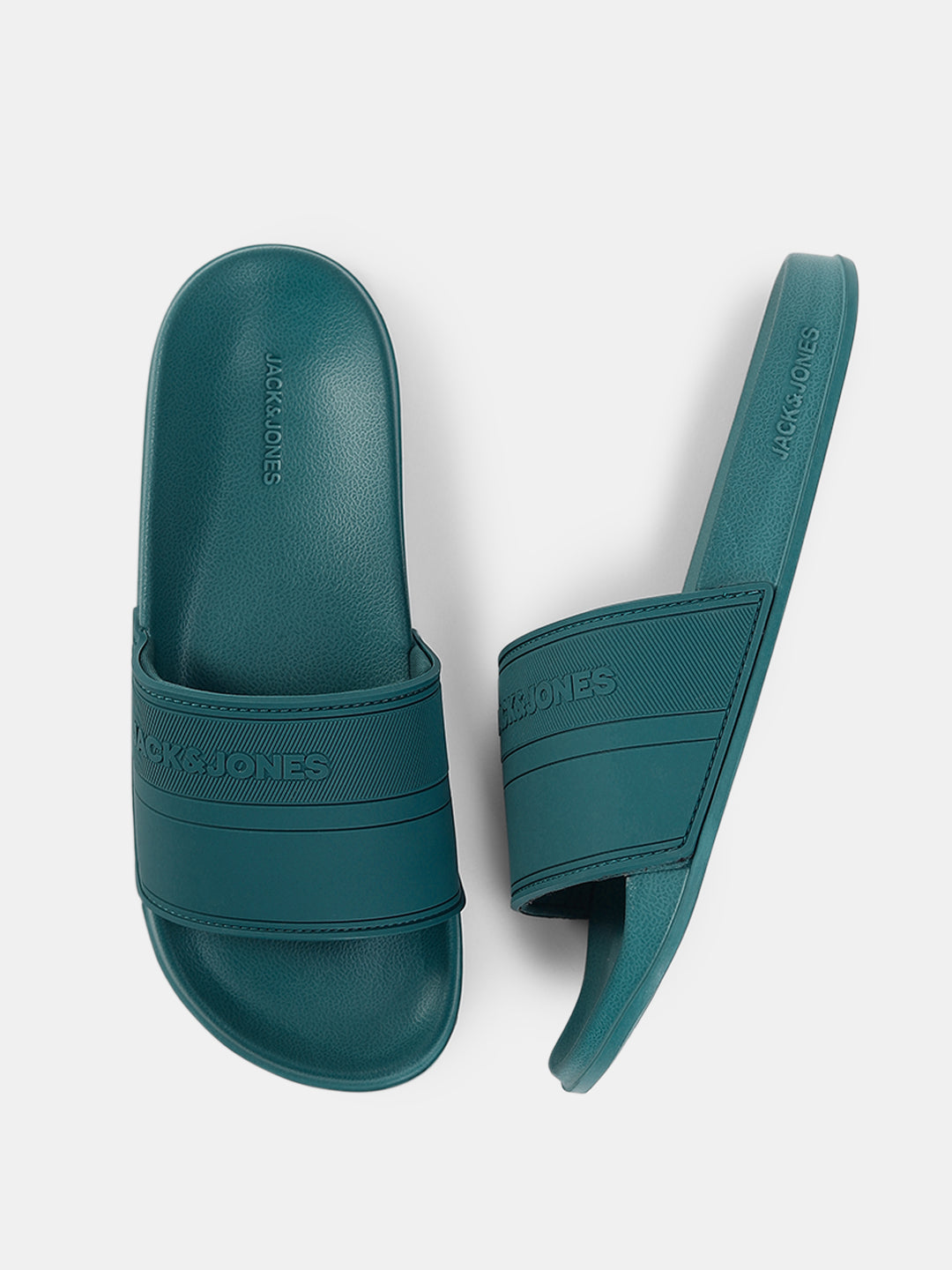 Turquoise Logo Print Pool Sliders