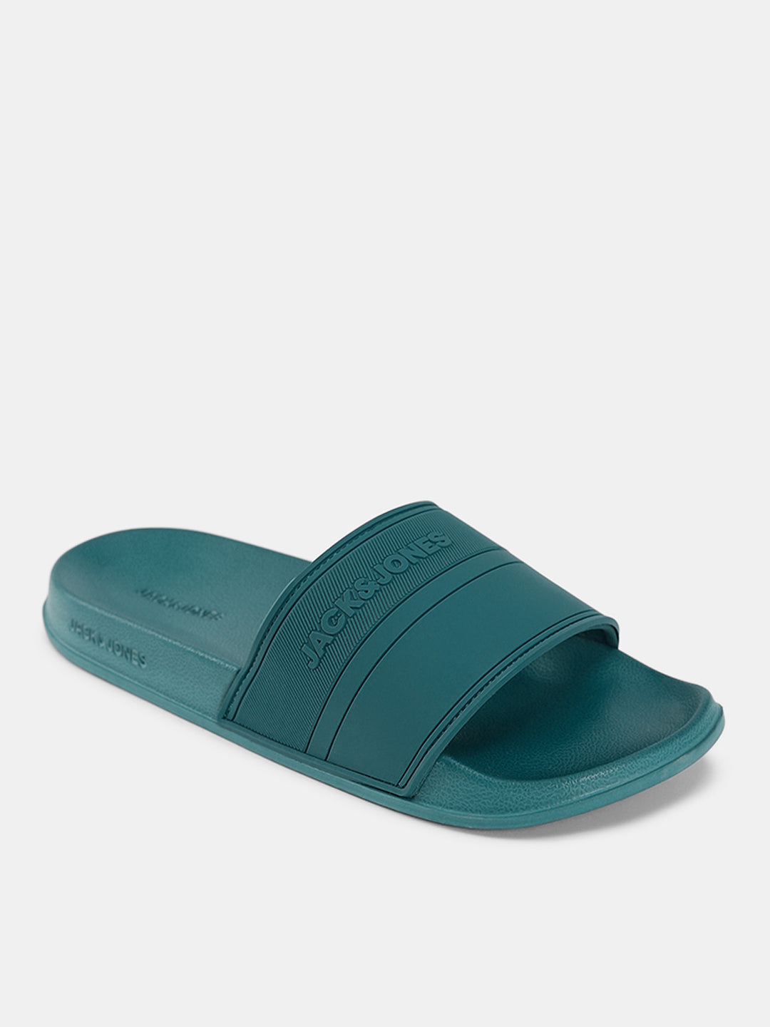 Turquoise Logo Print Pool Sliders