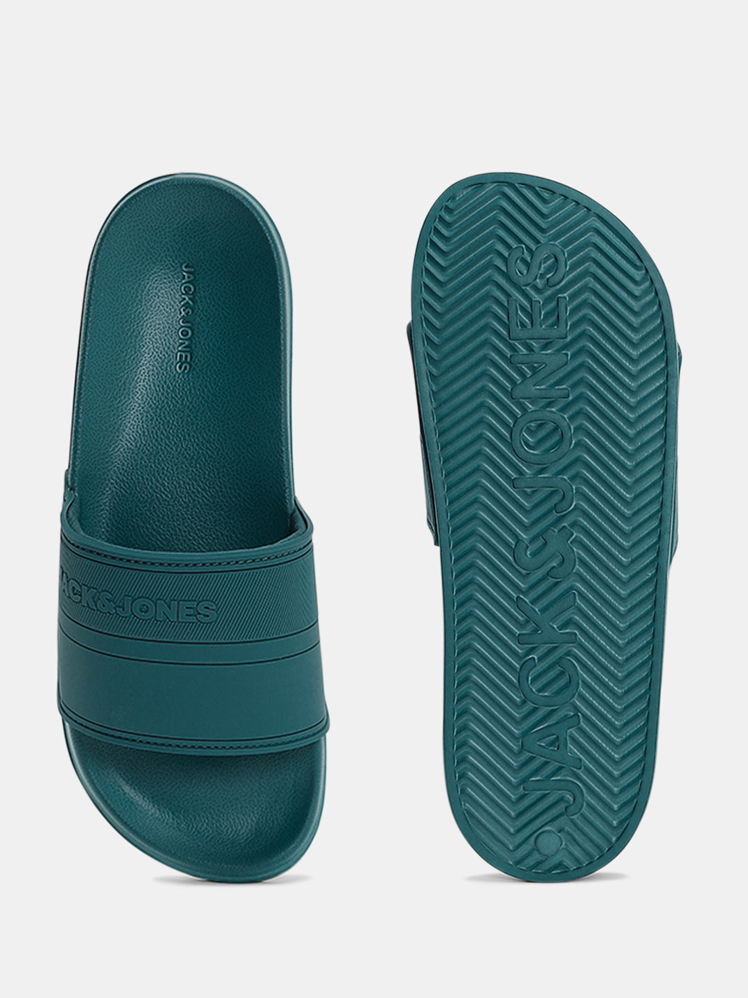 Turquoise Logo Print Pool Sliders