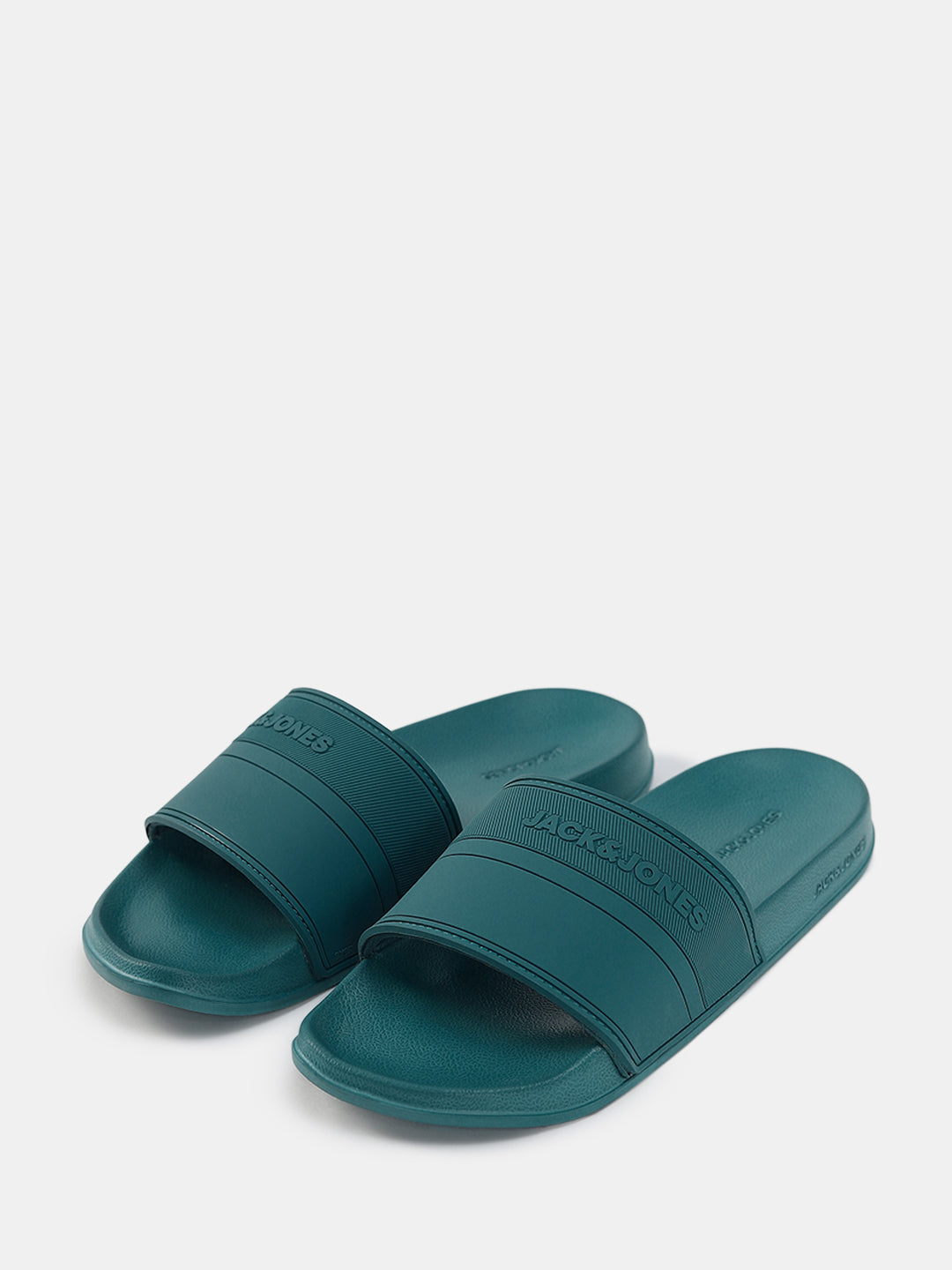 Turquoise Logo Print Pool Sliders