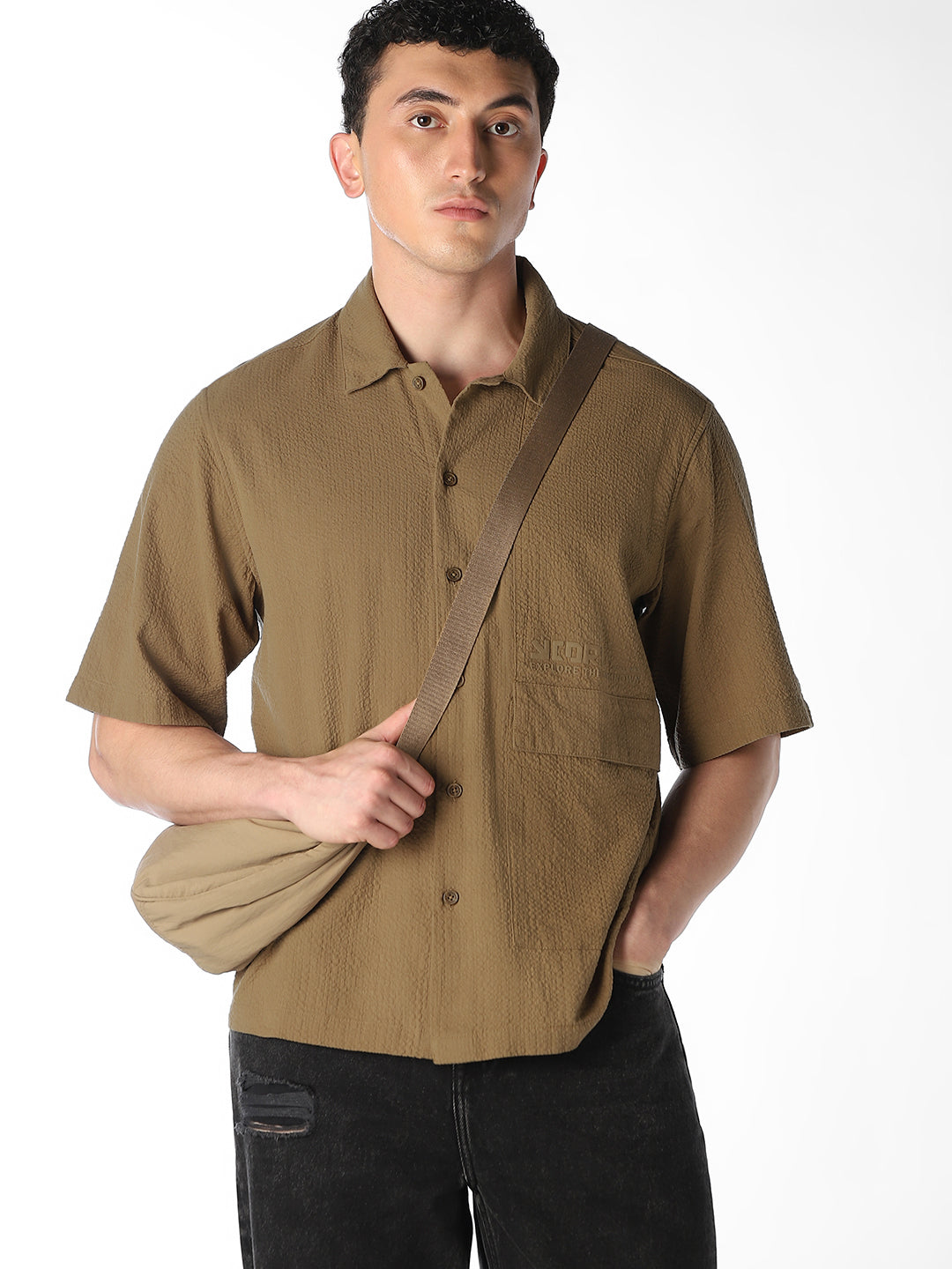 Brown Cotton Oversized Shirt - M