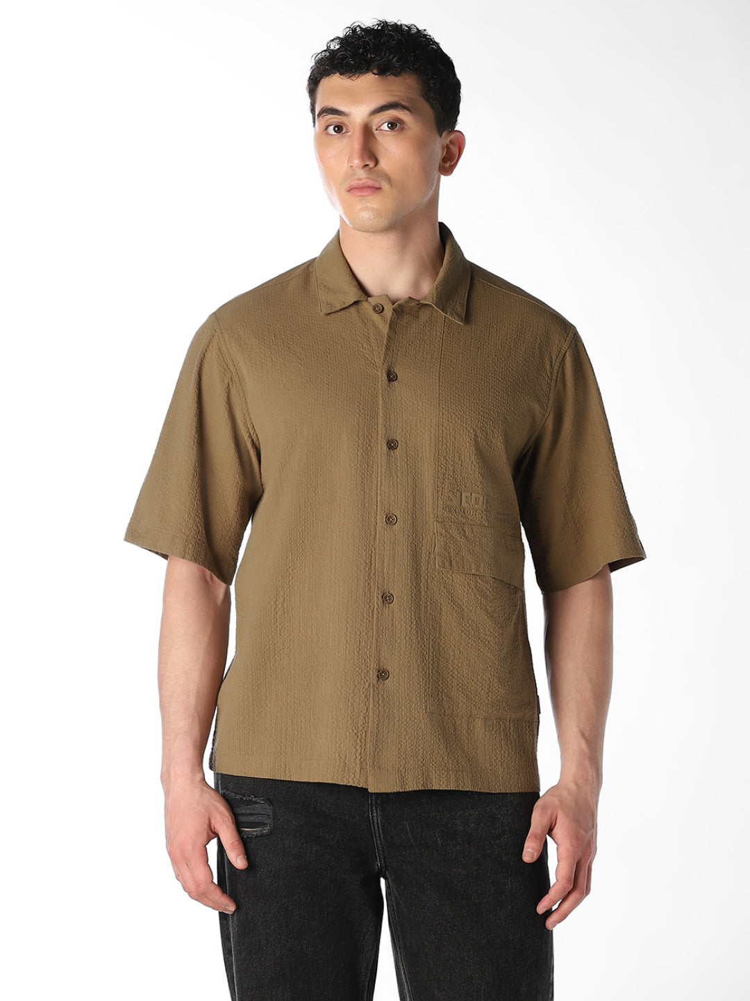 Brown Cotton Oversized Shirt