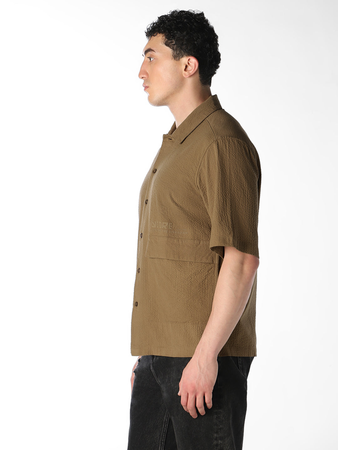 Brown Cotton Oversized Shirt