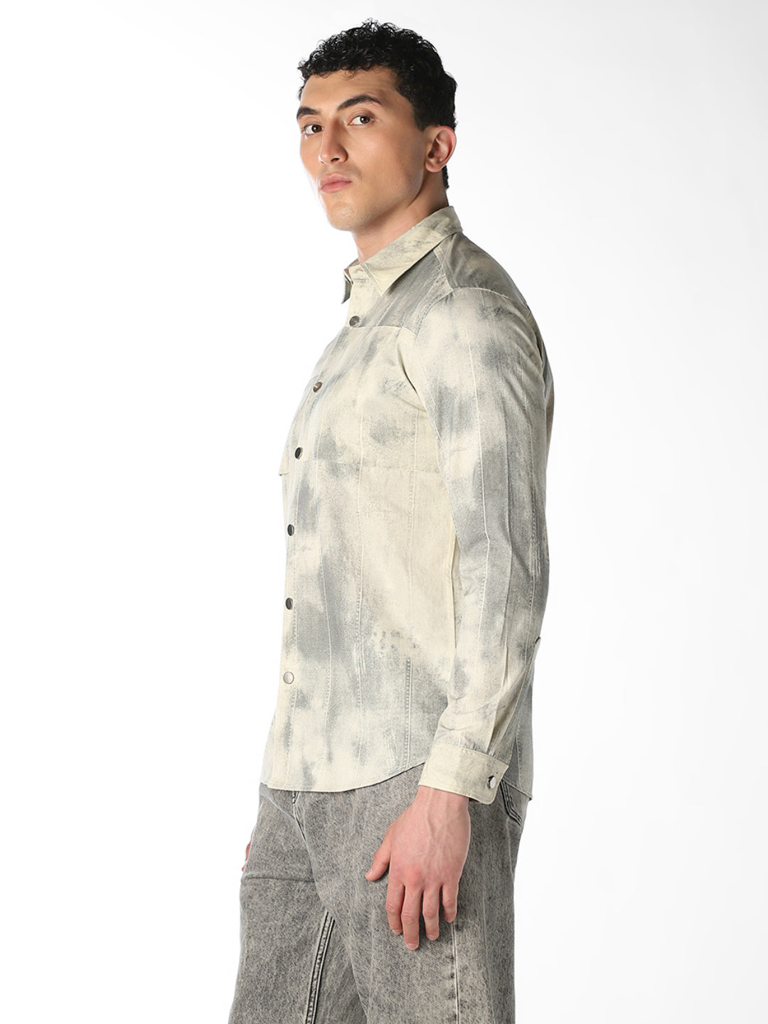 Beige Tie-Dye Print Shirt