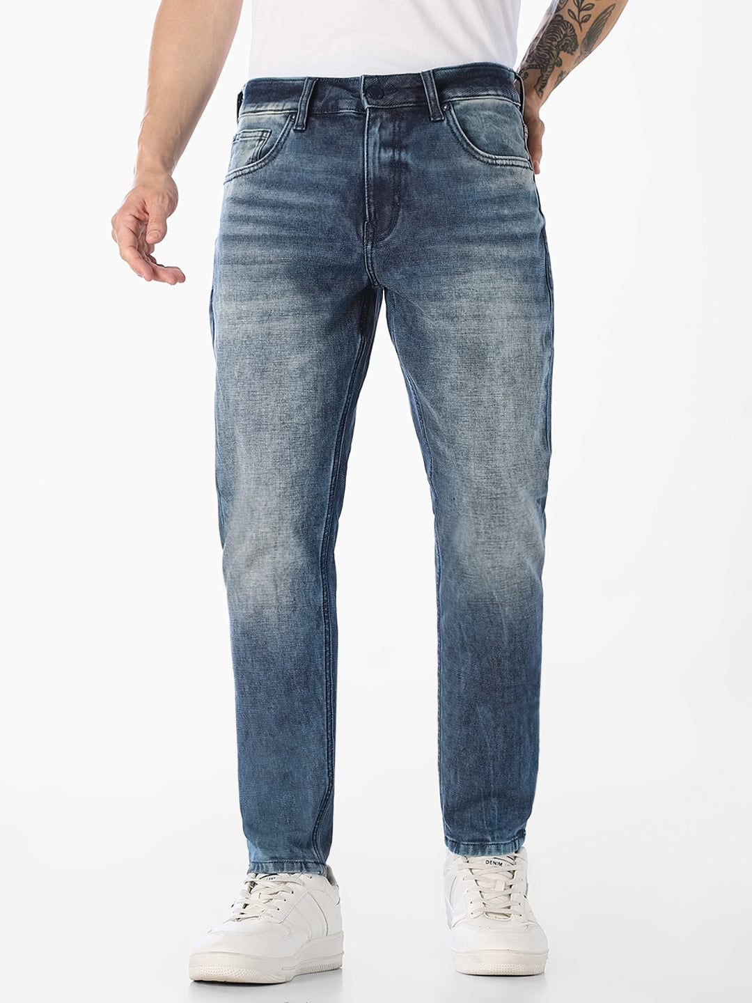 Blue Washed Brak Cropped Jeans