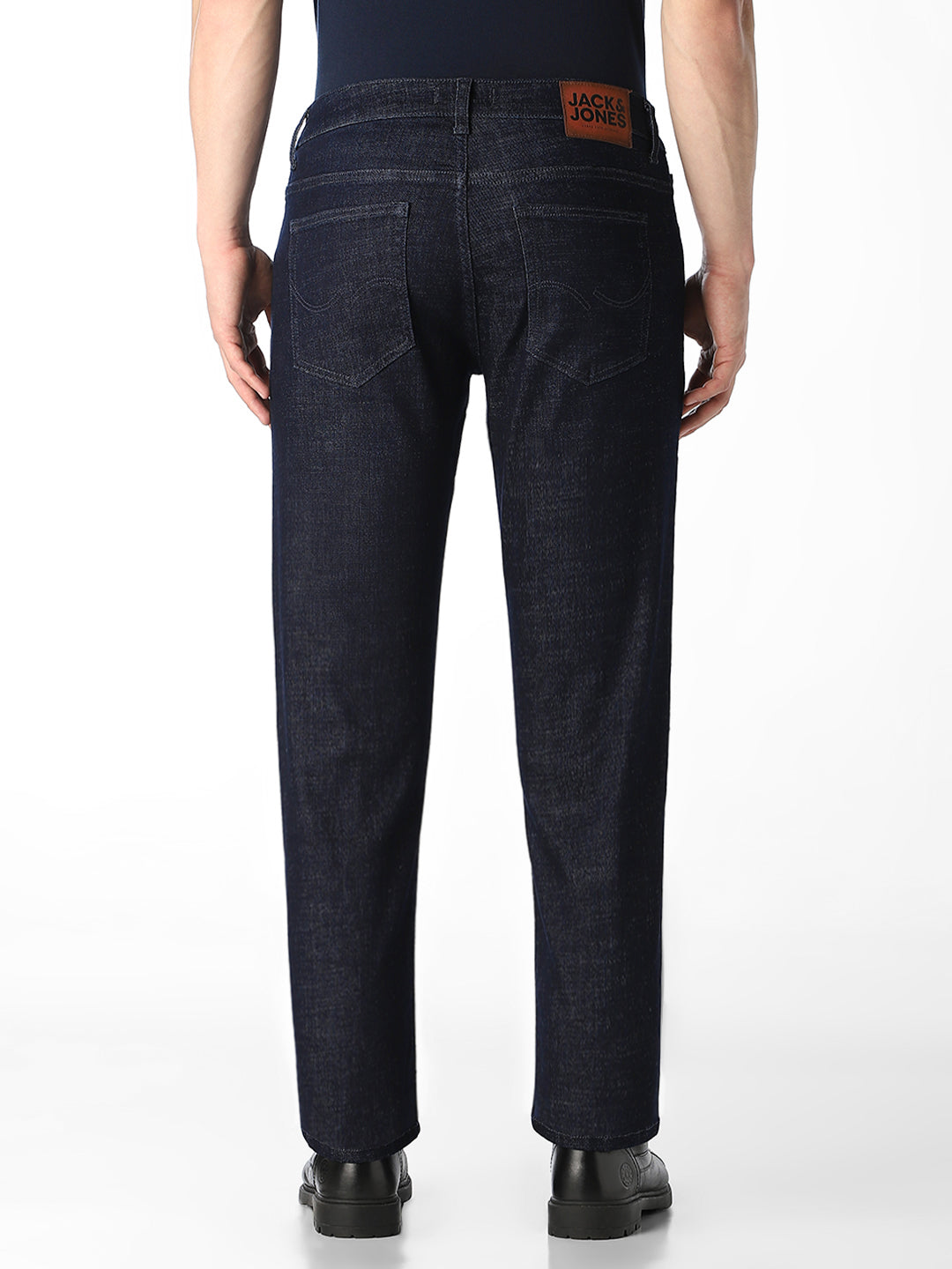 Men's Dark Blue Solid Straight Fit Low Rise Jeans
