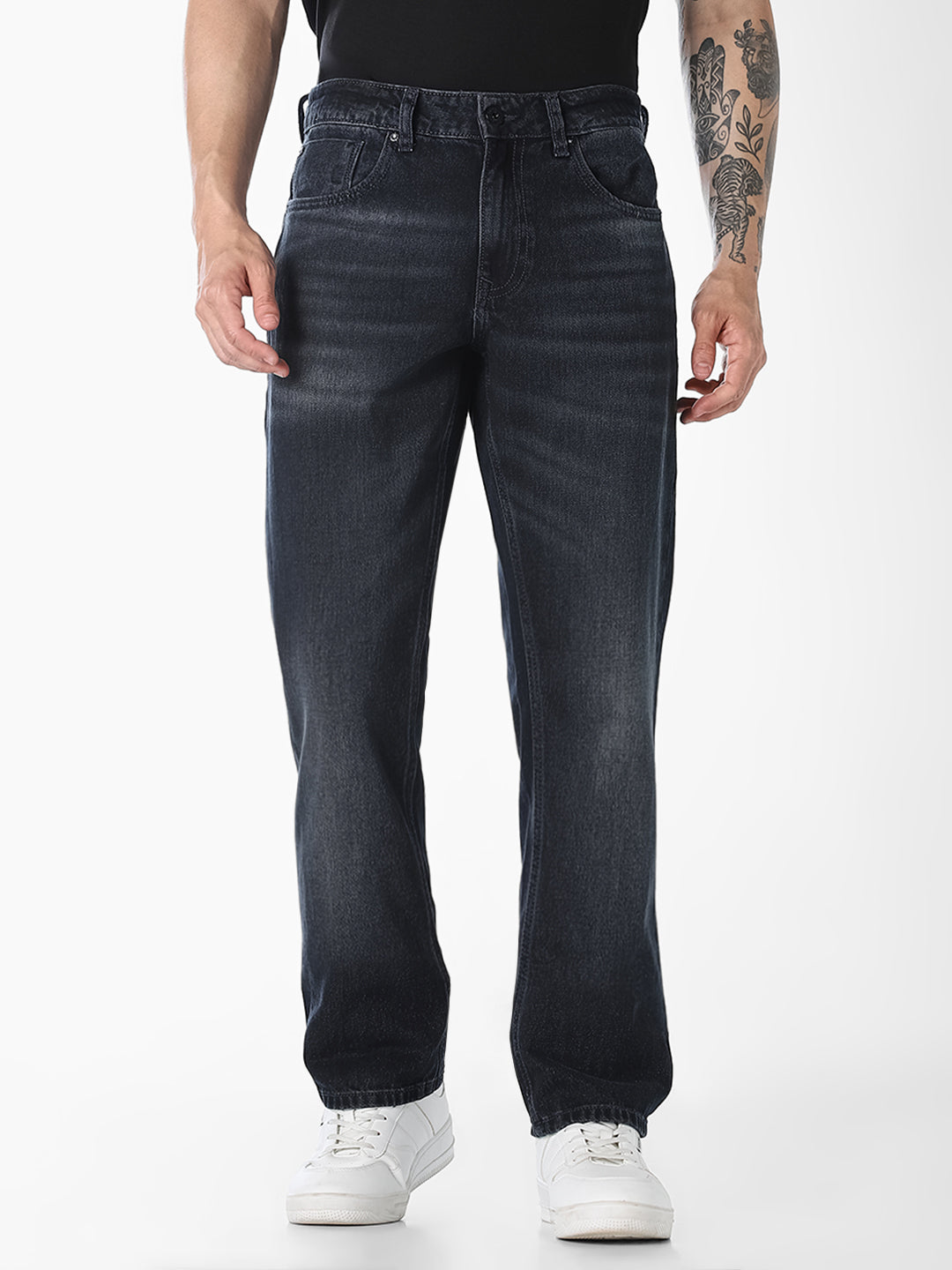 Men Straight Fit Low Rise Dark Blue Denim Jeans - 28/30
