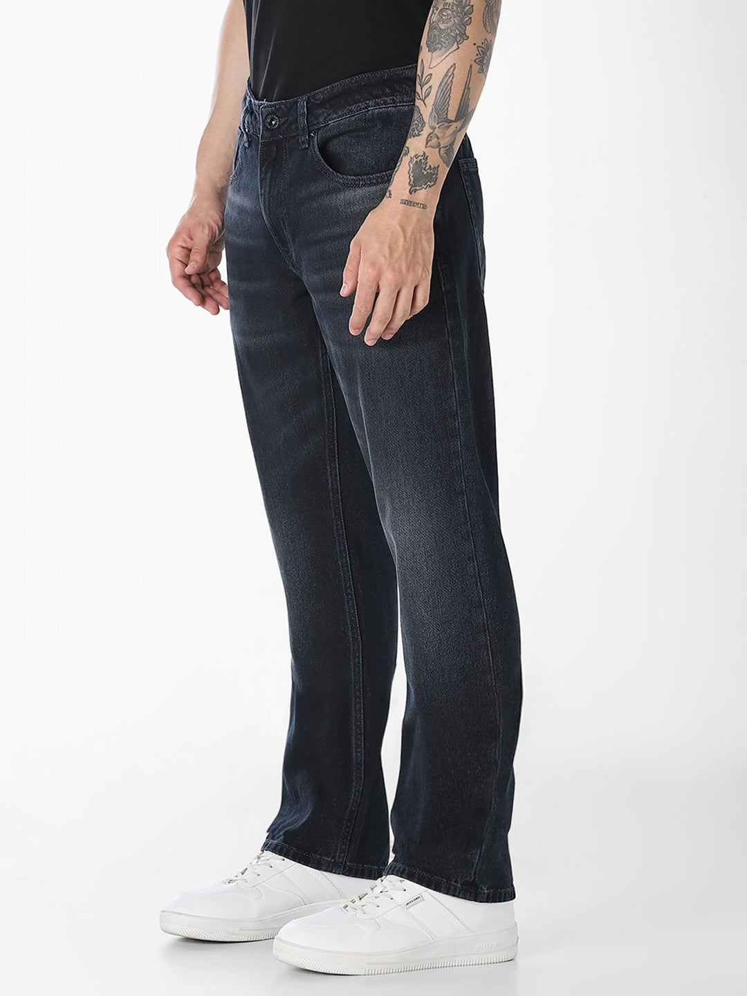Men Straight Fit Low Rise Dark Blue Denim Jeans