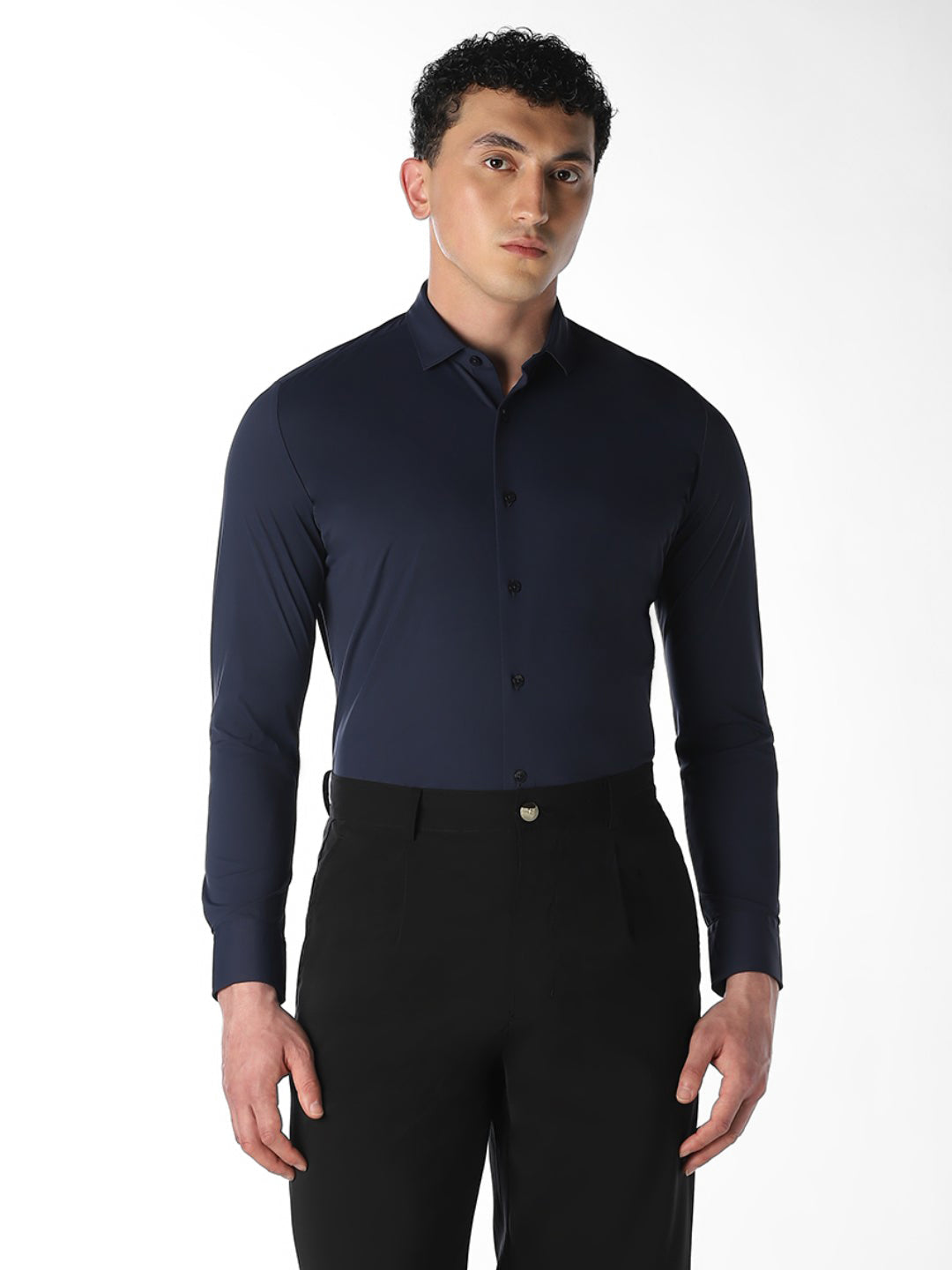 Navy Blue Stretch Slim Fit Shirt