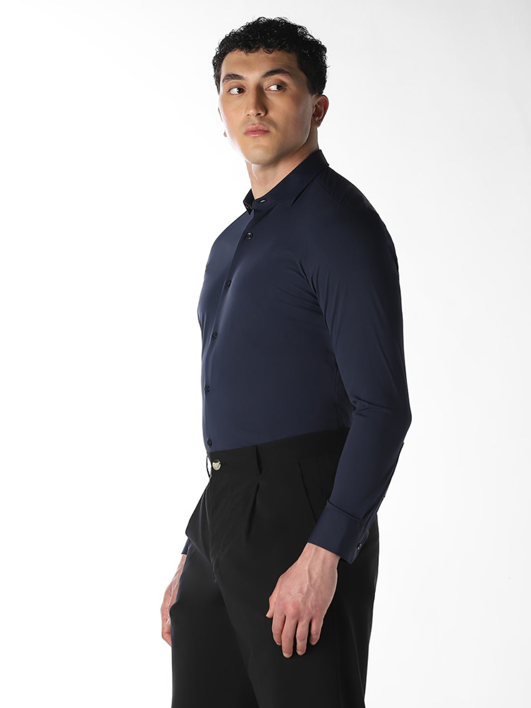 Navy Blue Stretch Slim Fit Shirt
