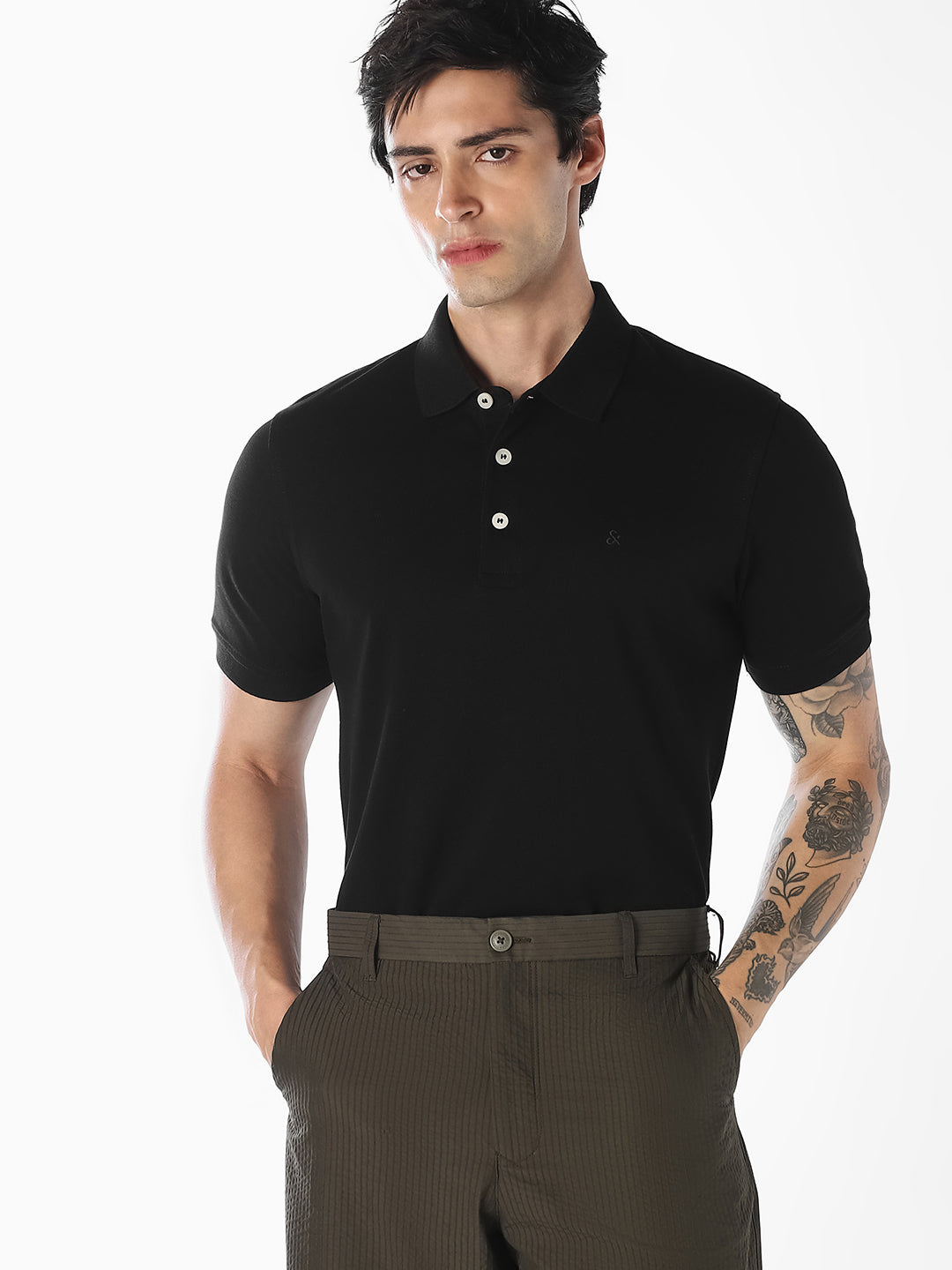 Black Organic Cotton Knitted Polo - S