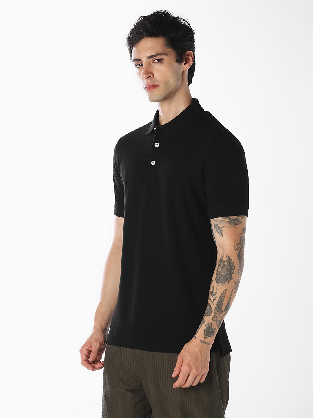 Black Organic Cotton Knitted Polo