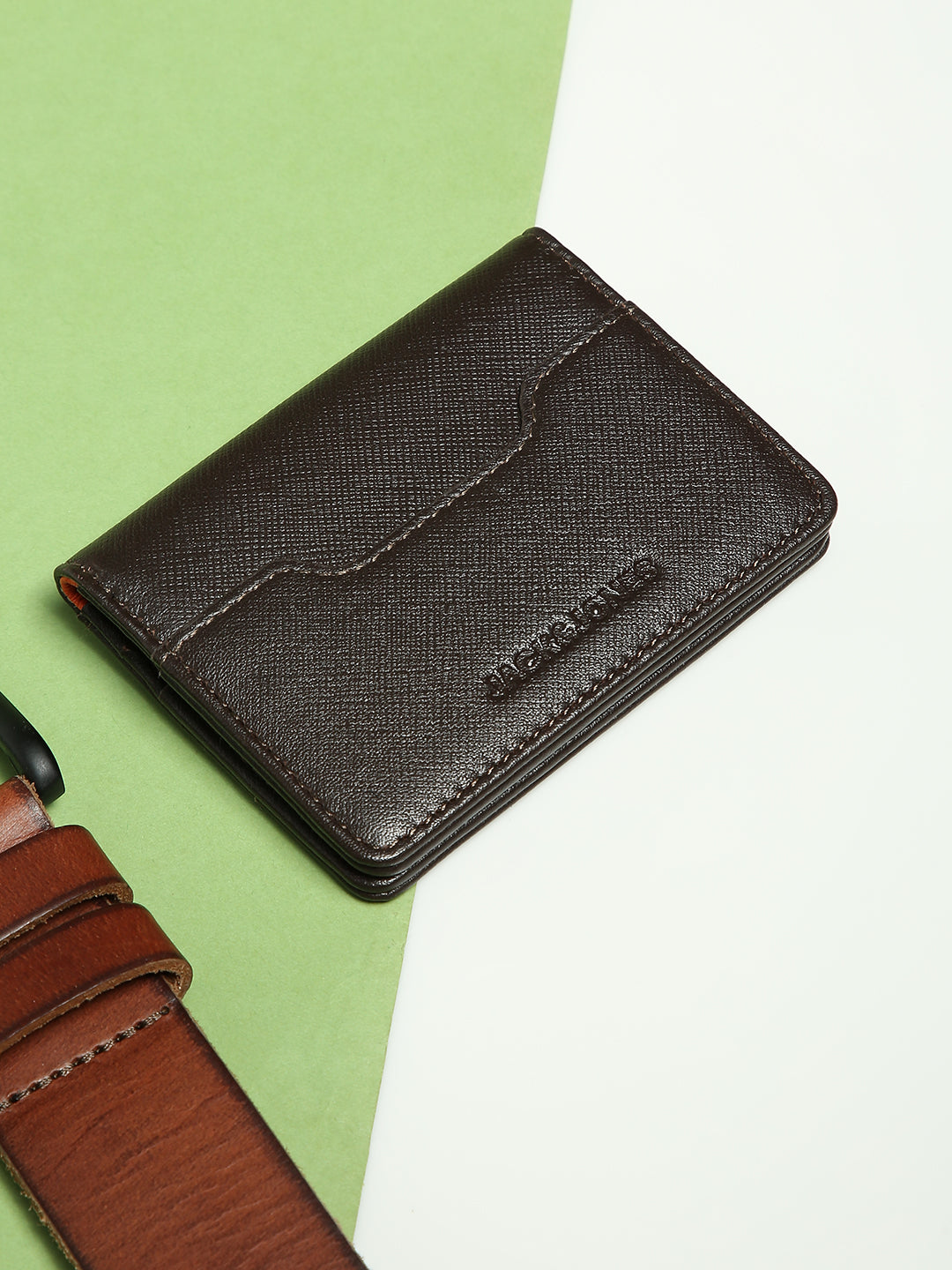 Chocolate Brown Leather Card Holder - Free Size