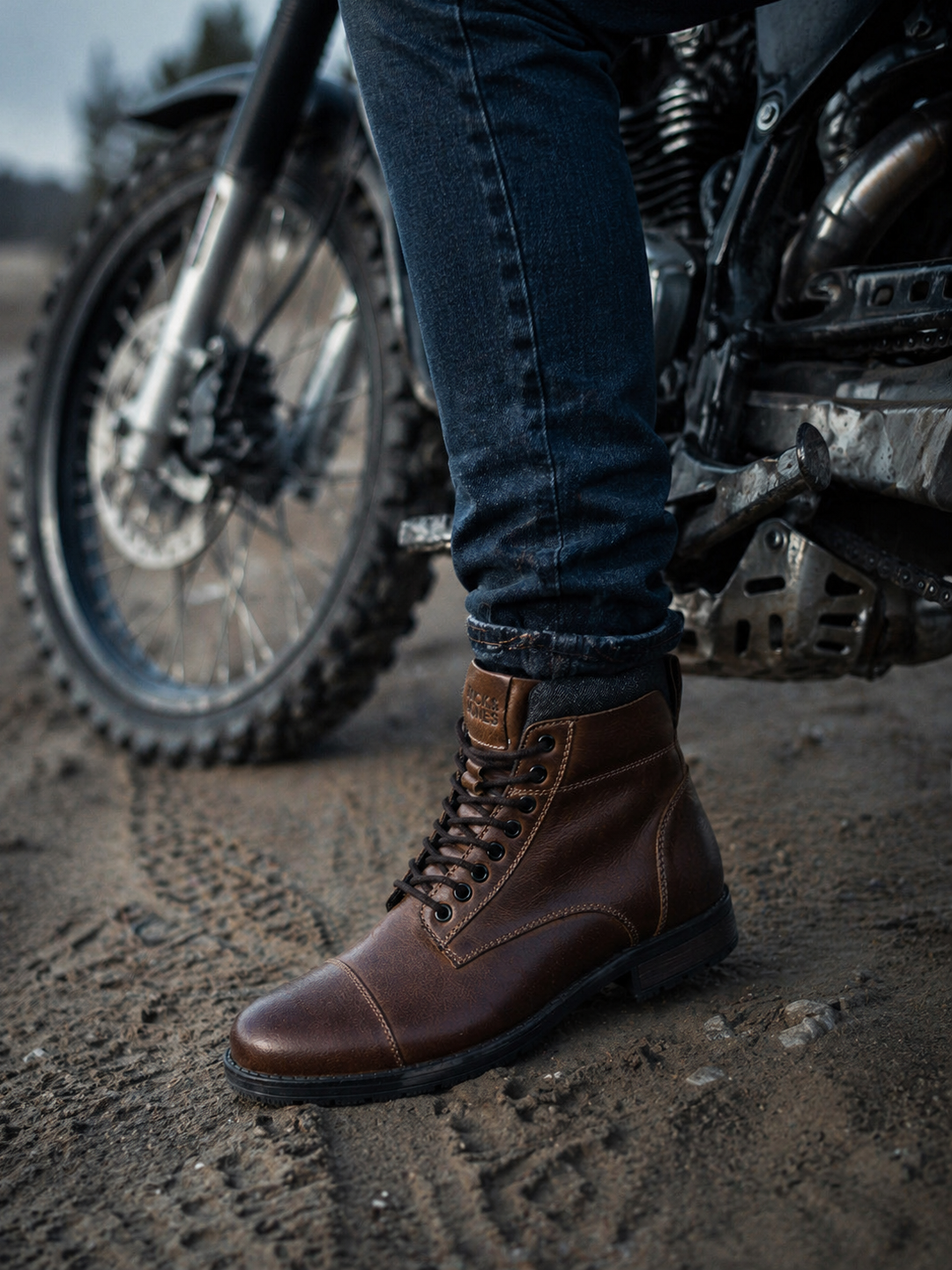 High-Top Leather Biker Boots