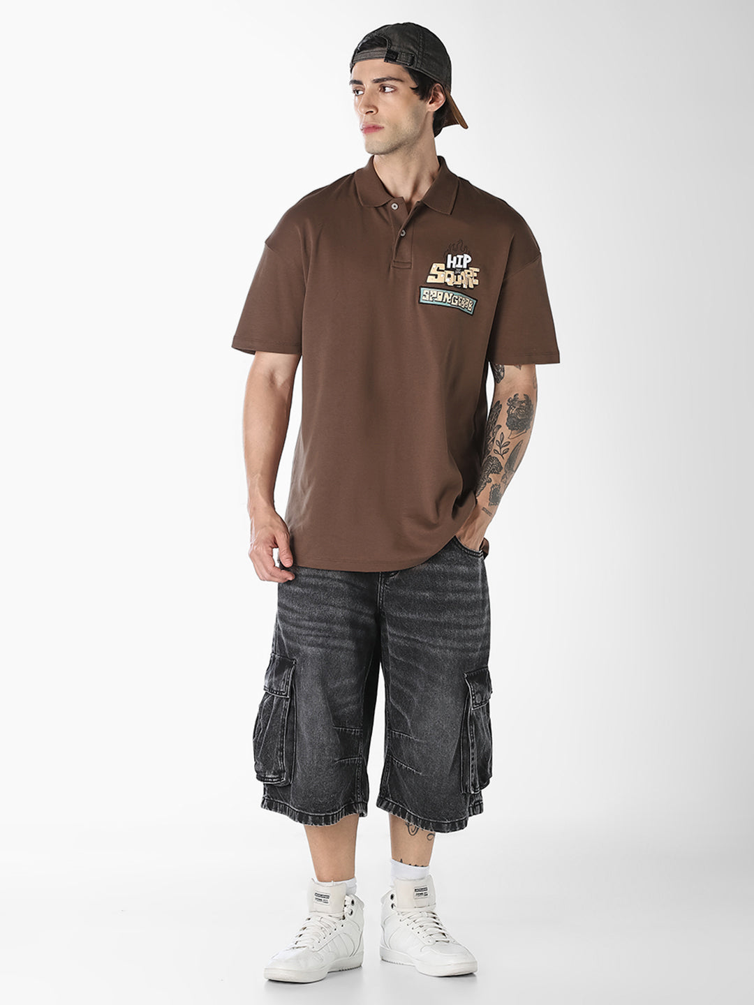 Brown SpongeBob Print Oversized T-shirt