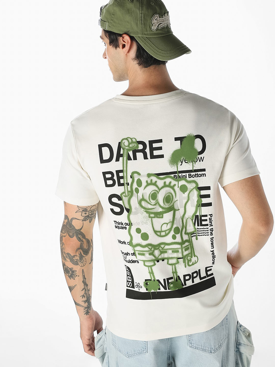 White SpongeBob Printed T-shirt - S