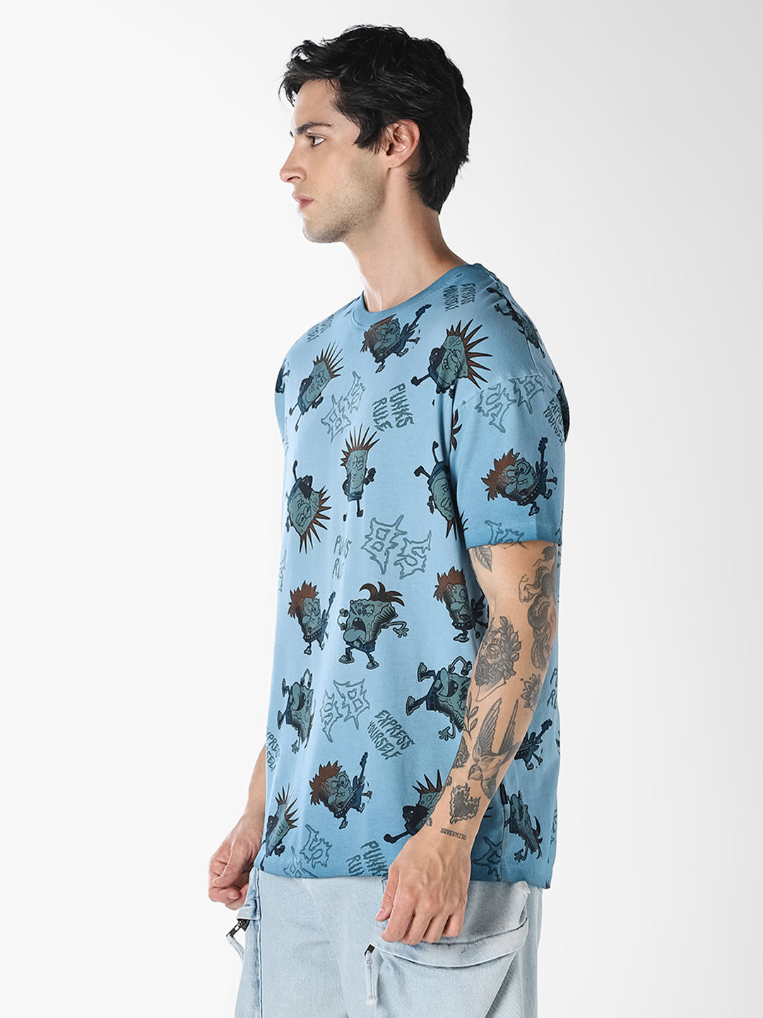 Blue SpongeBob Printed Oversized T-shirt