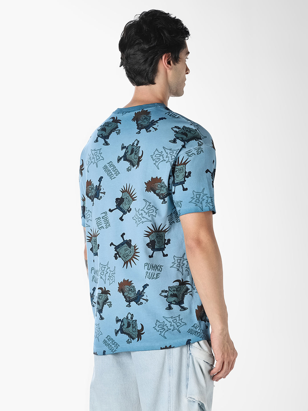 Blue SpongeBob Printed Oversized T-shirt