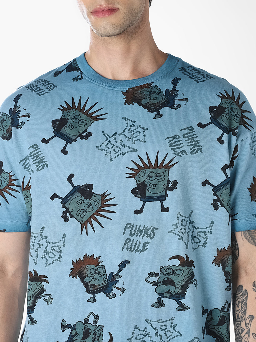 Blue SpongeBob Printed Oversized T-shirt